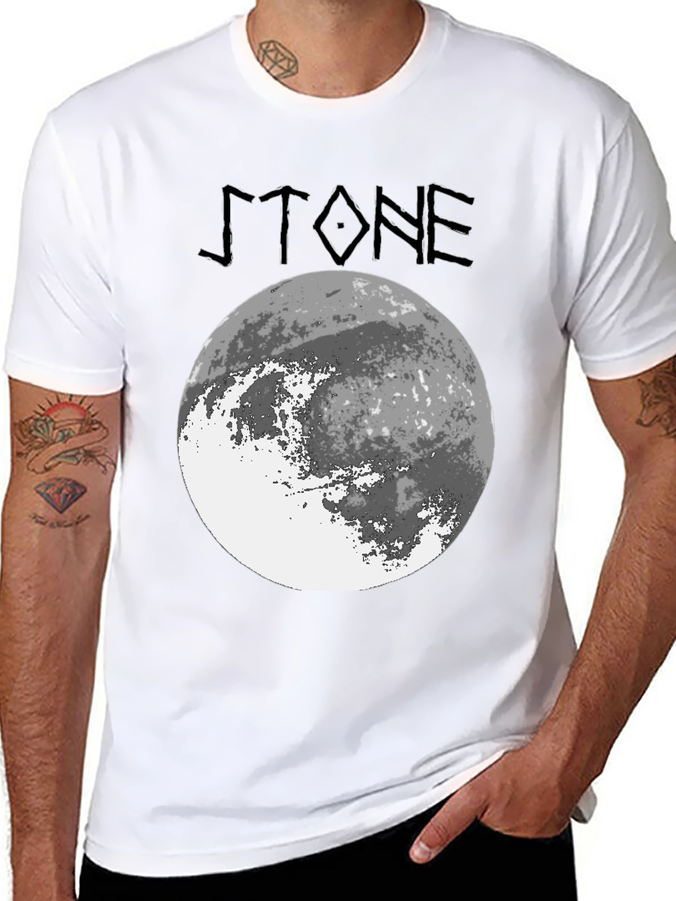 Stone Graphic Tee - Moon Design Black T-Shirt