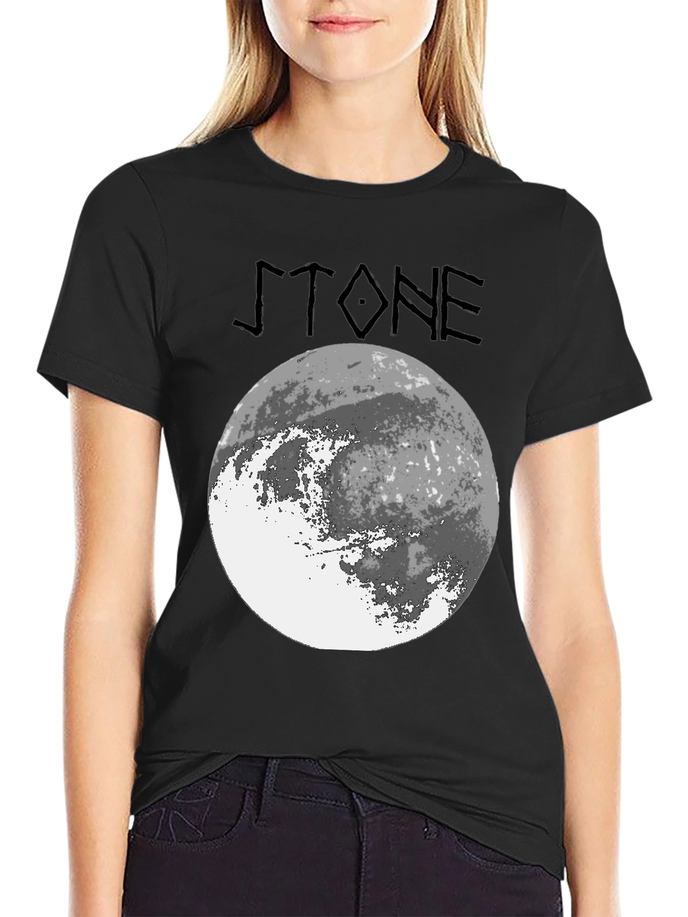 Stone Graphic Tee - Moon Design Black T-Shirt