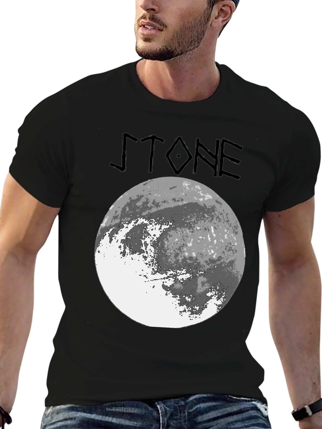 Stone Graphic Tee - Moon Design Black T-Shirt