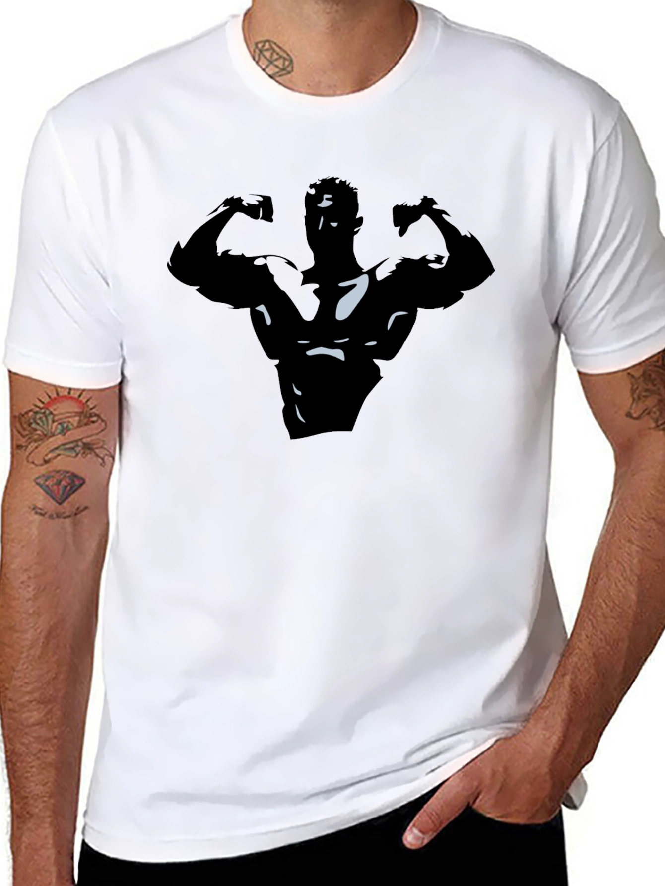 Bodybuilder Graphic Tee - Black Cotton Shirt