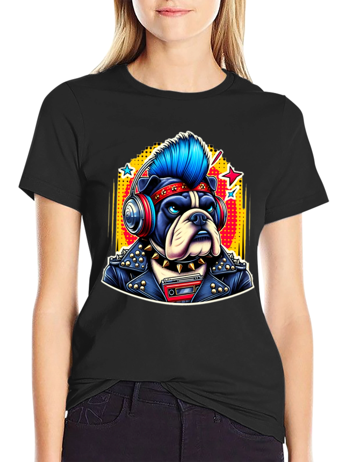 Punk Bulldog Tee: Rocker Dog Graphic T-Shirt
