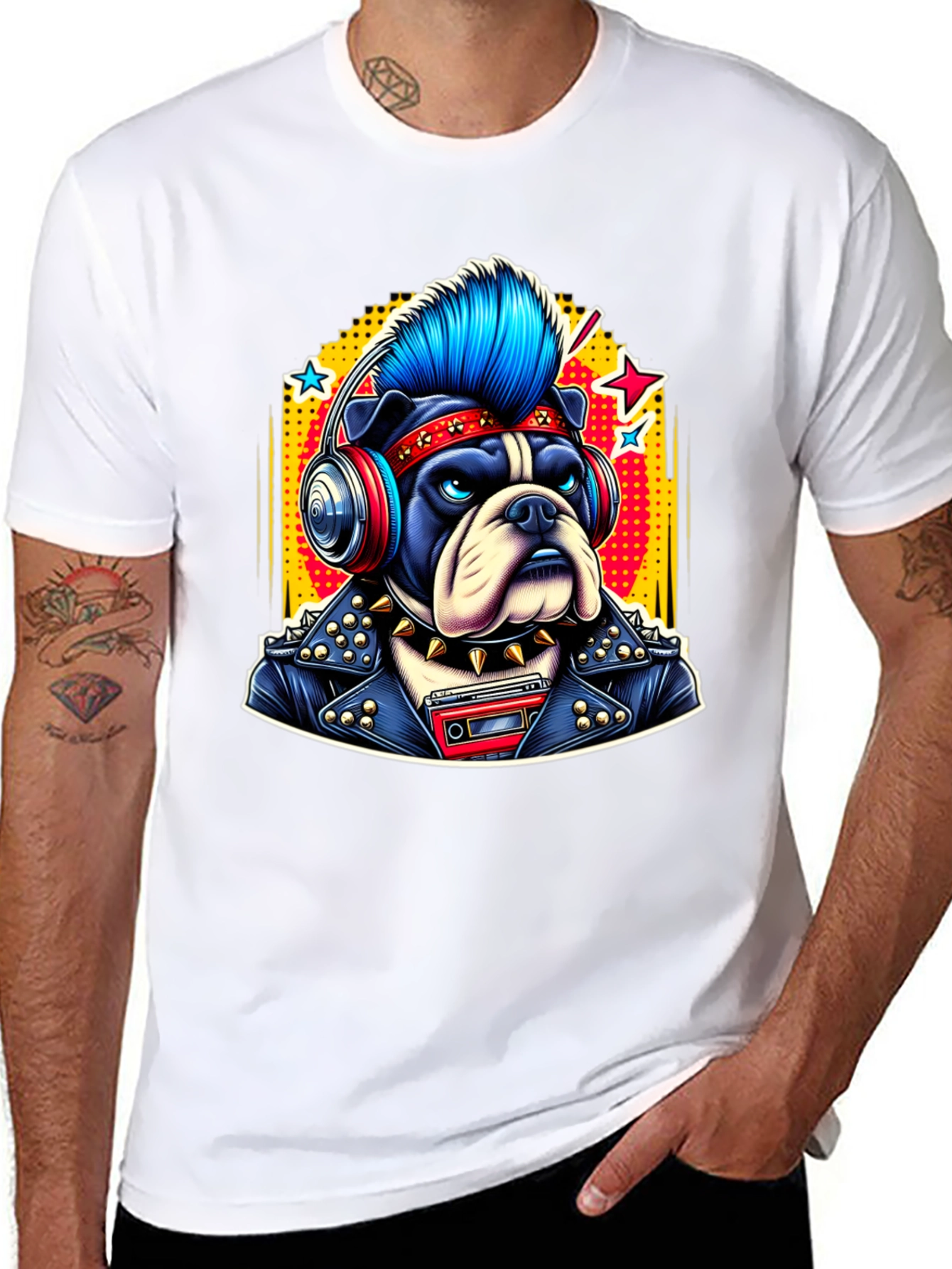 Punk Bulldog Tee: Rocker Dog Graphic T-Shirt