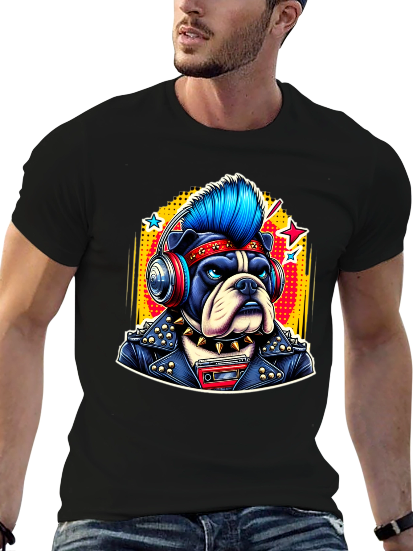 Punk Bulldog Tee: Rocker Dog Graphic T-Shirt