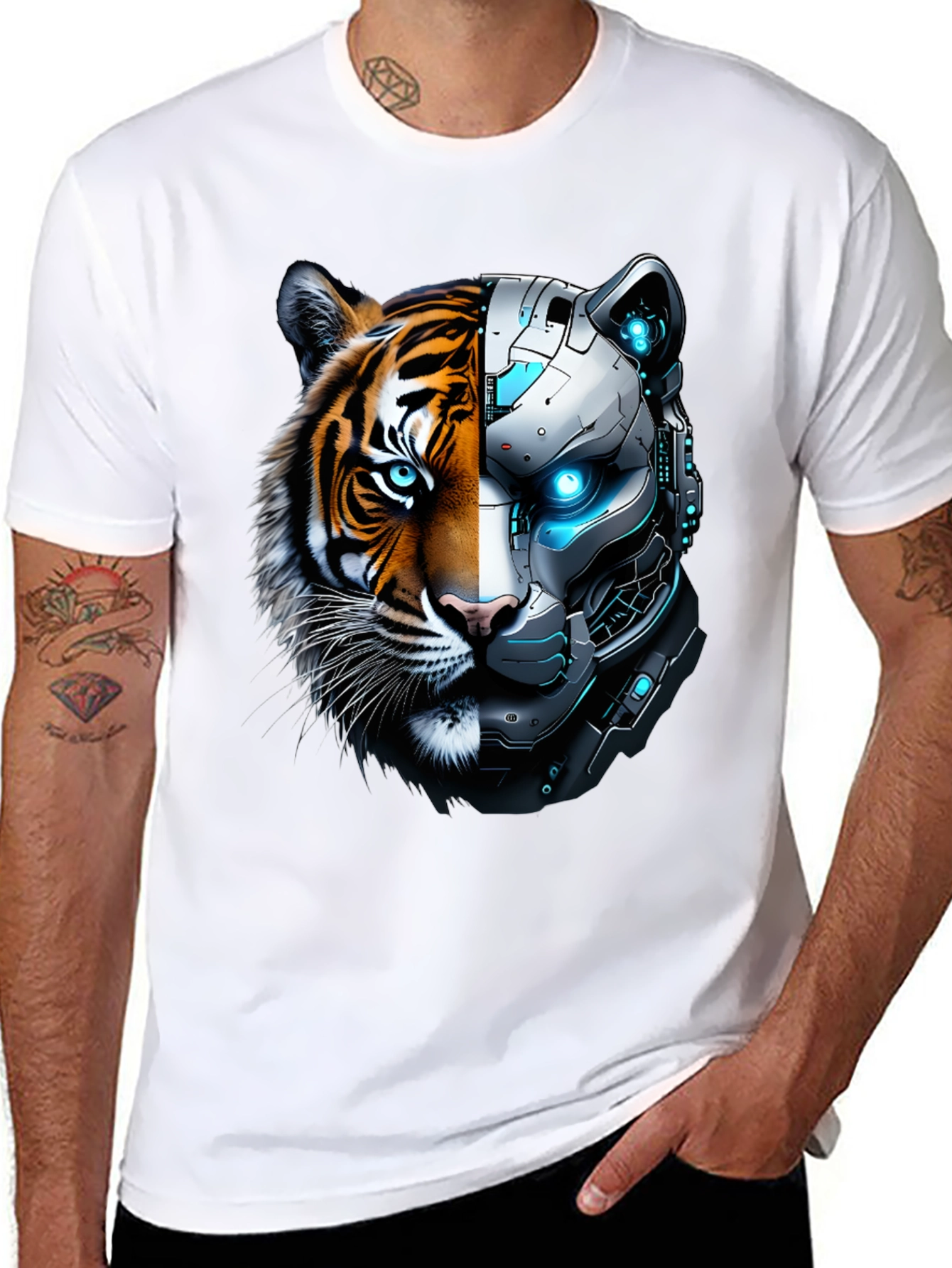 Cyber Tiger Graphic Tee - Unique Design