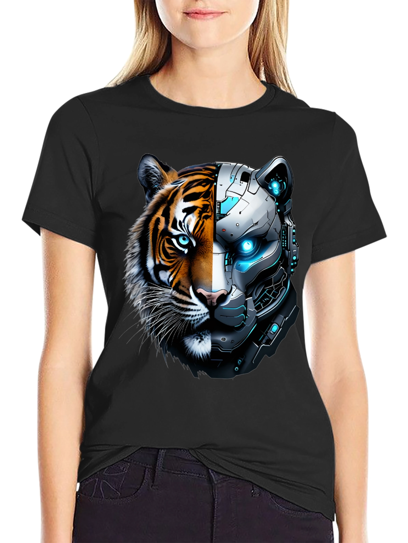 Cyber Tiger Graphic Tee - Unique Design