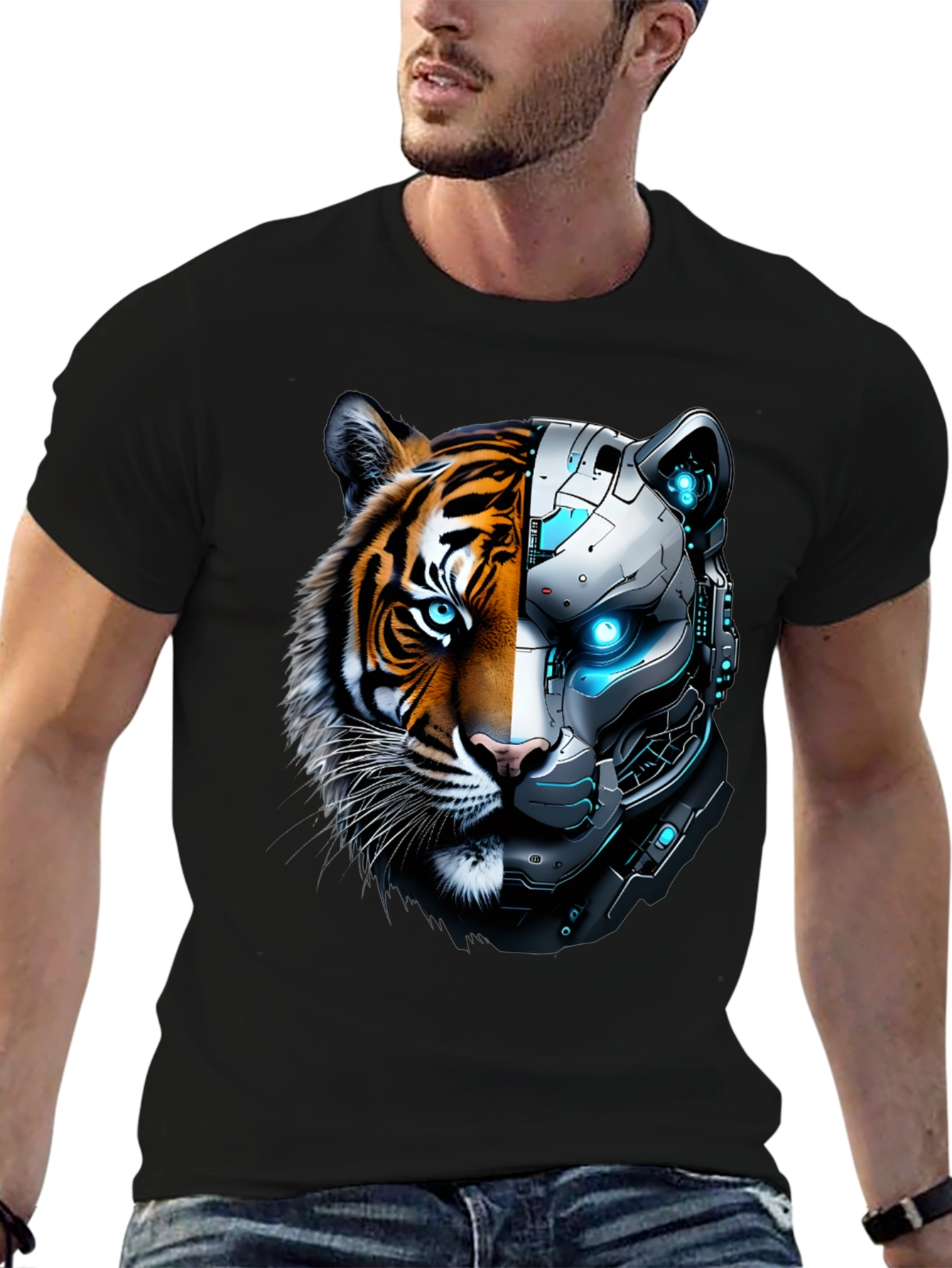 Cyber Tiger Graphic Tee - Unique Design
