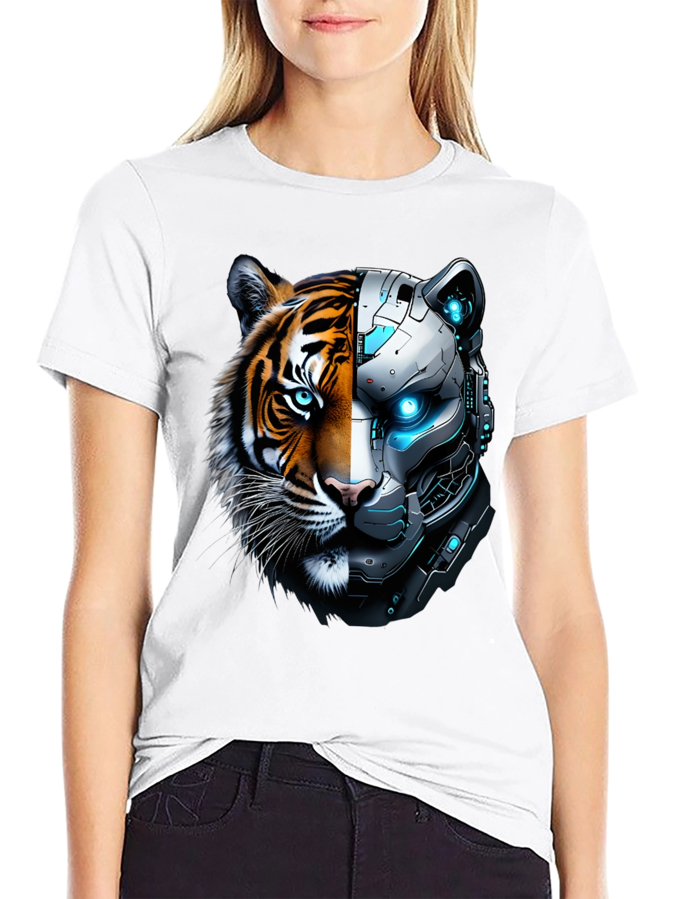 Cyber Tiger Graphic Tee - Unique Design
