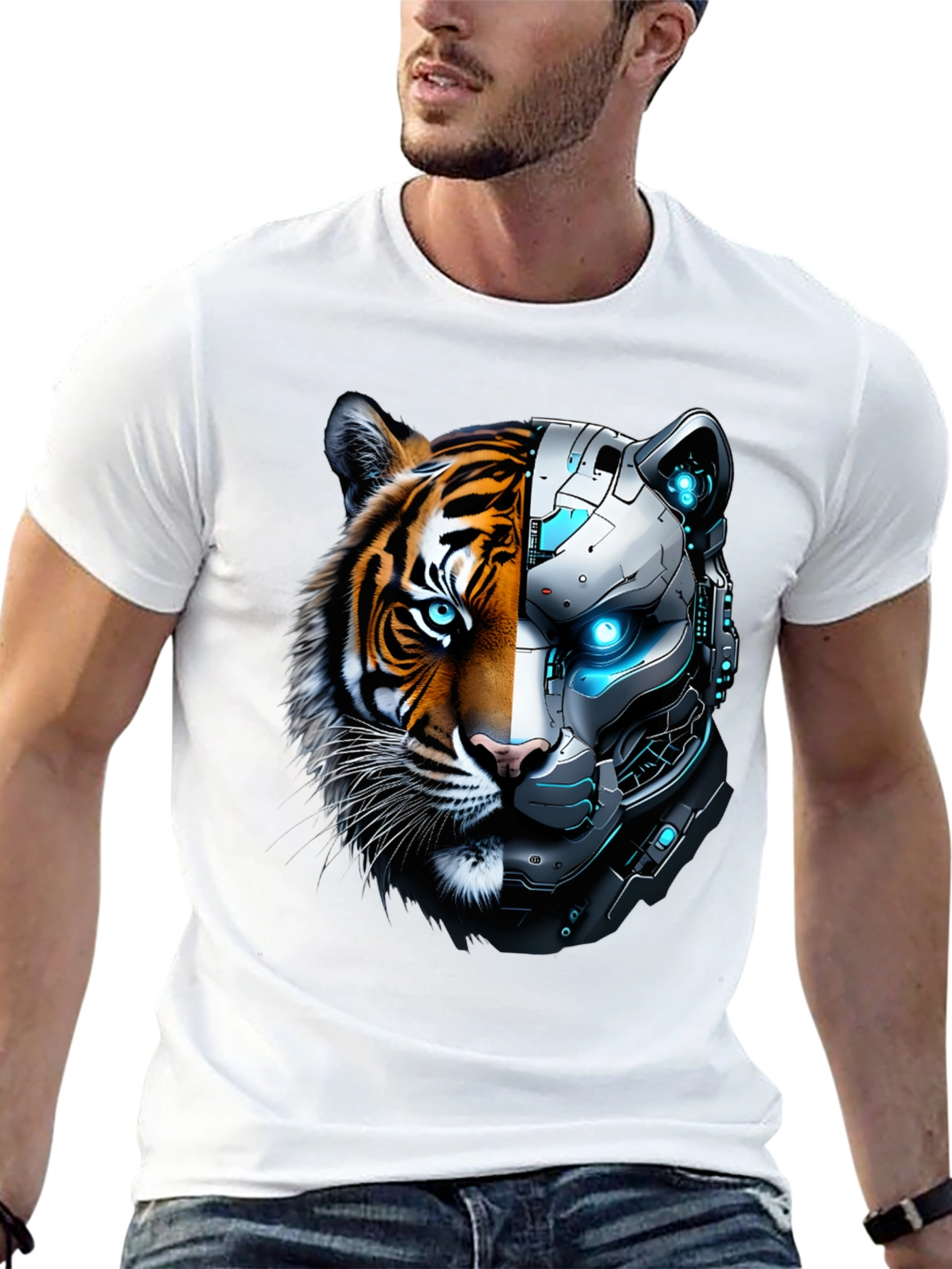 Cyber Tiger Graphic Tee - Unique Design