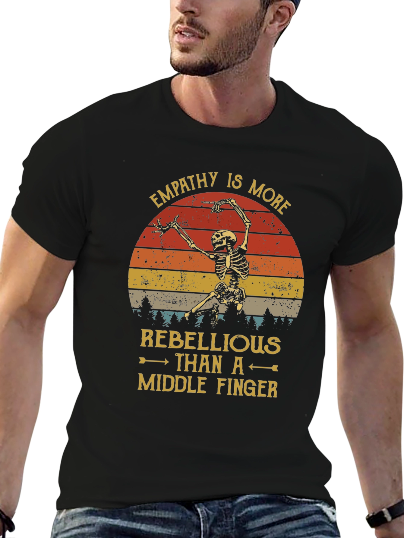 Empathy Skeleton Graphic Tee - Rebellious Statement Shirt