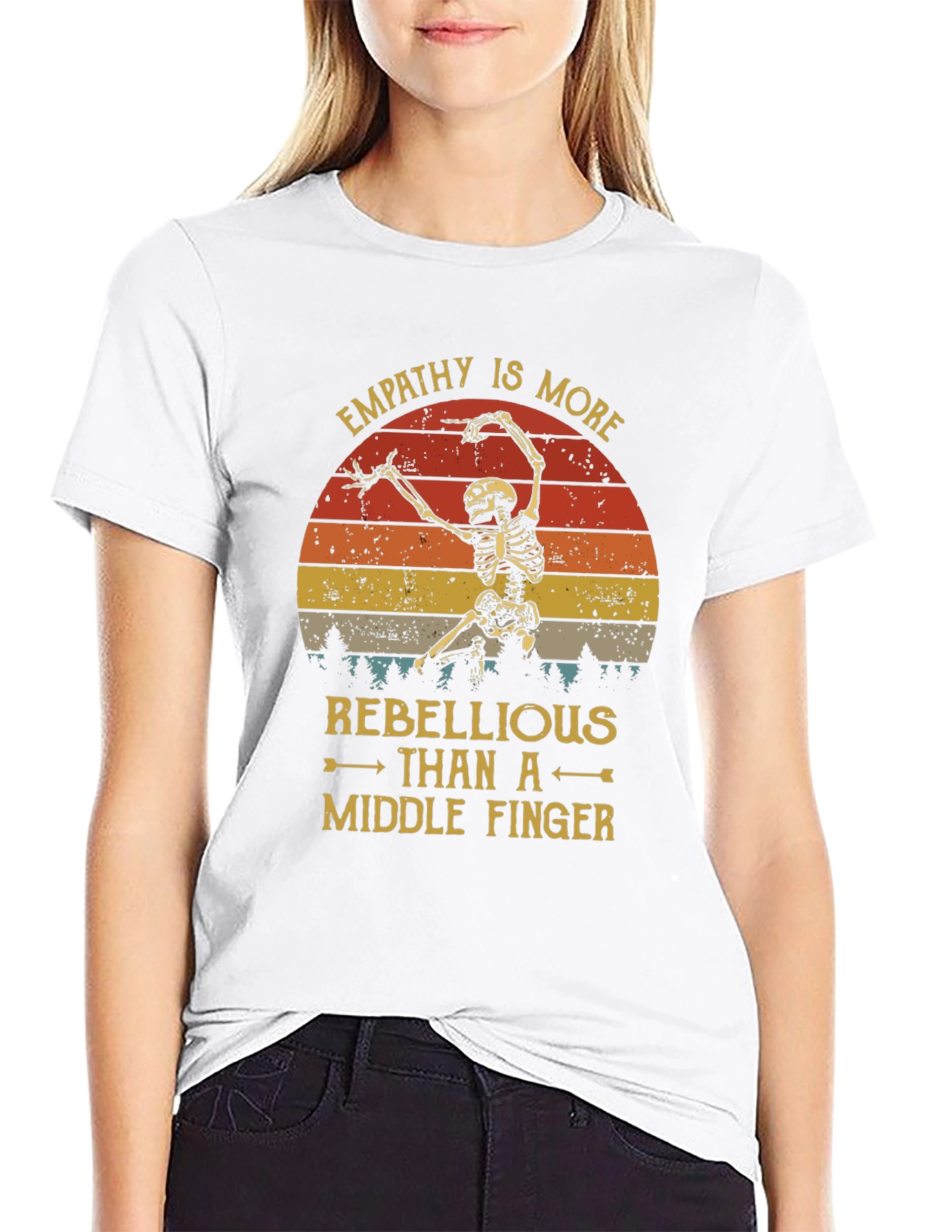 Empathy Skeleton Graphic Tee - Rebellious Statement Shirt