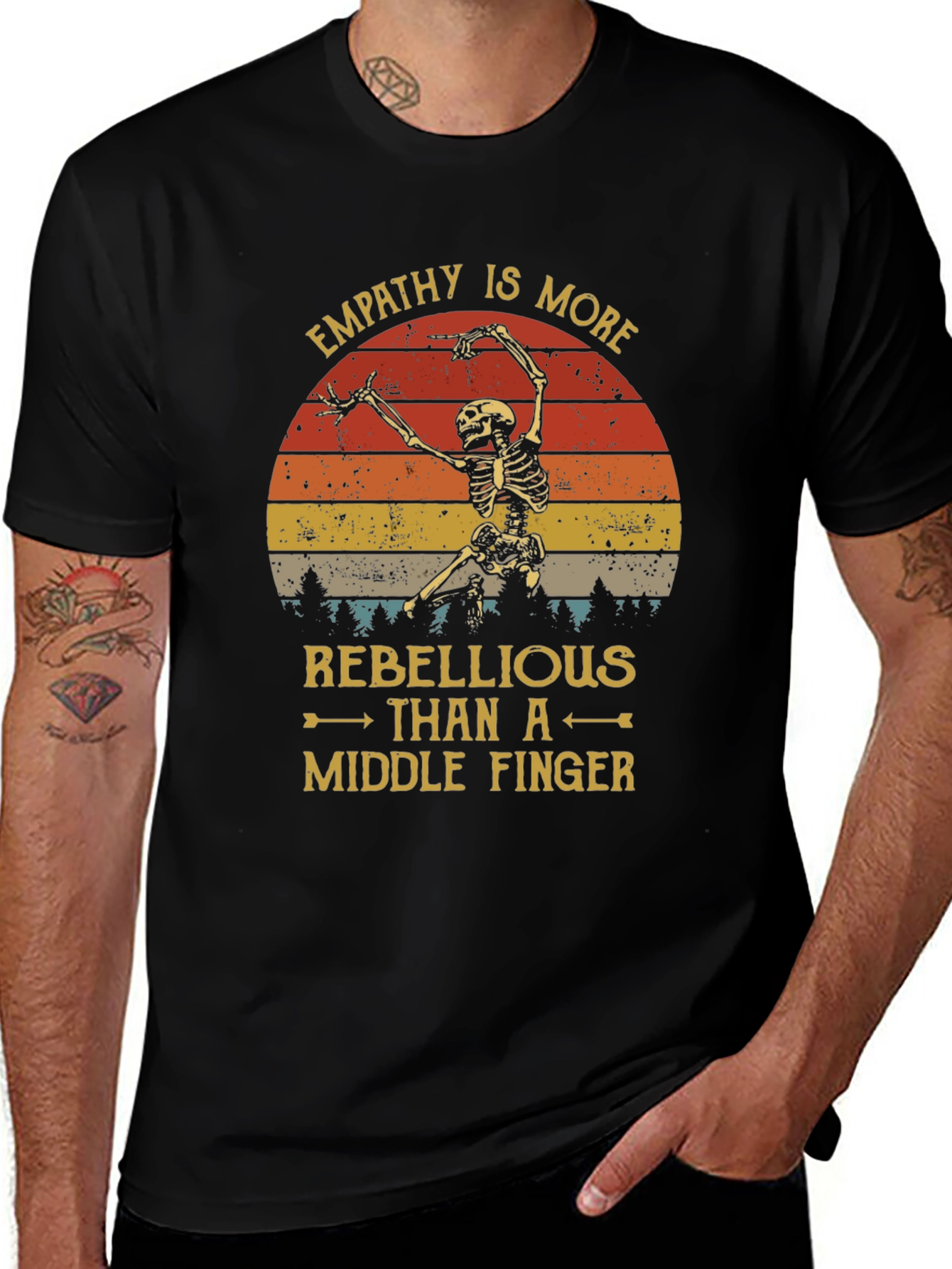 Empathy Skeleton Graphic Tee - Rebellious Statement Shirt