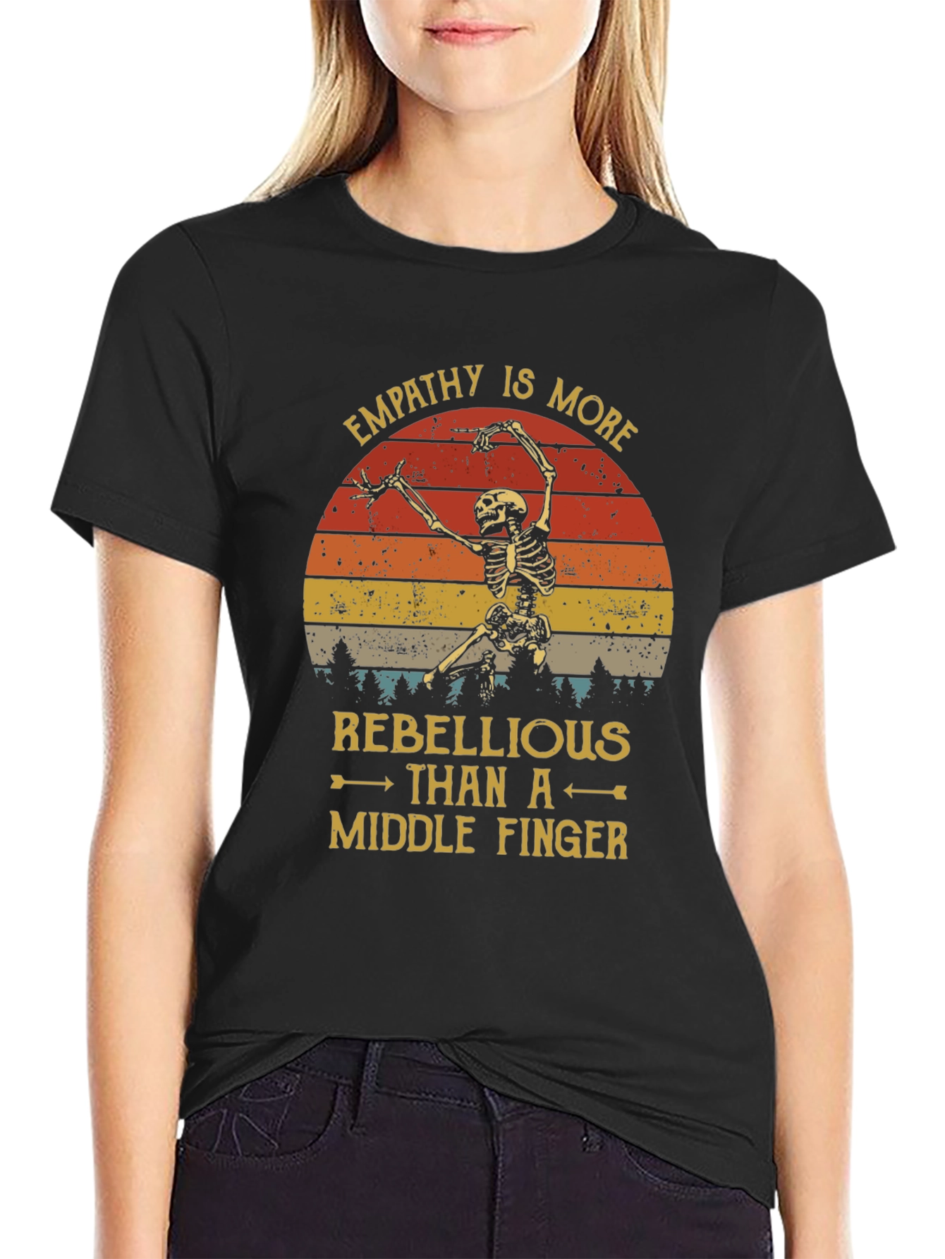 Empathy Skeleton Graphic Tee - Rebellious Statement Shirt