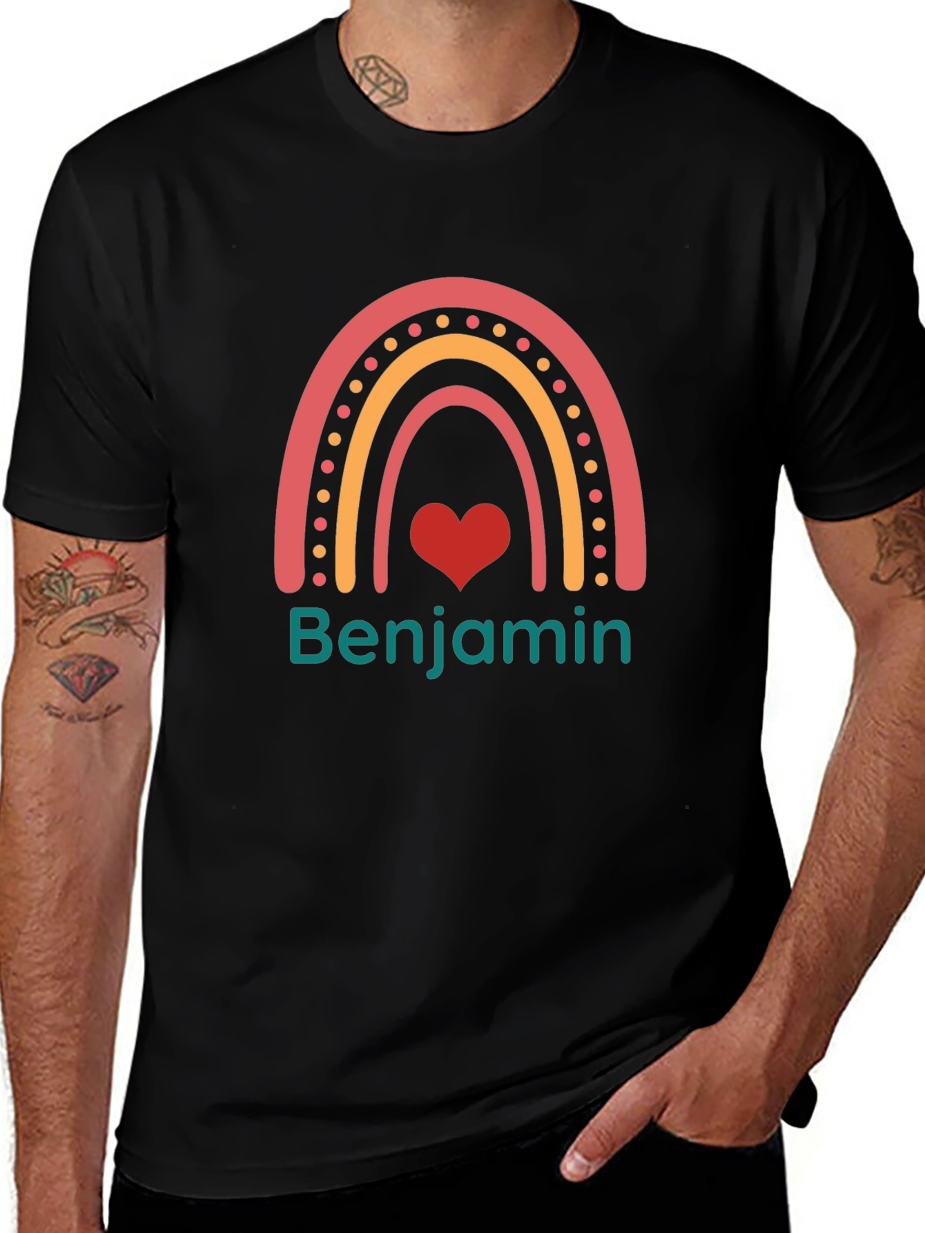 Benjamin Rainbow Heart Black T-Shirt