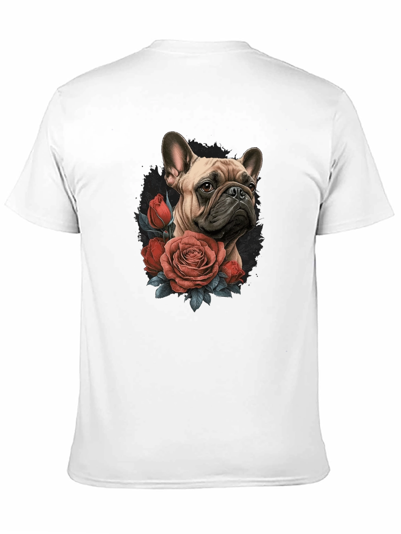 Dog with Roses Graphic Black T-Shirt