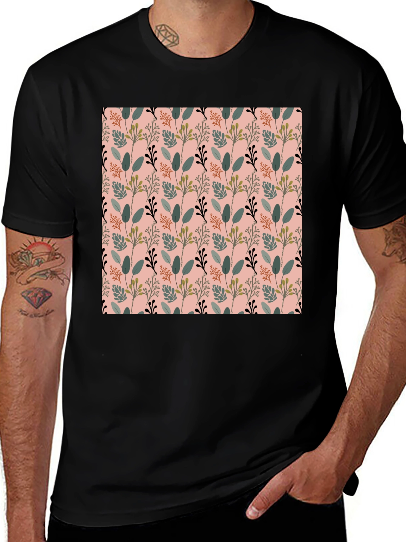Botanical Print Black T-Shirt