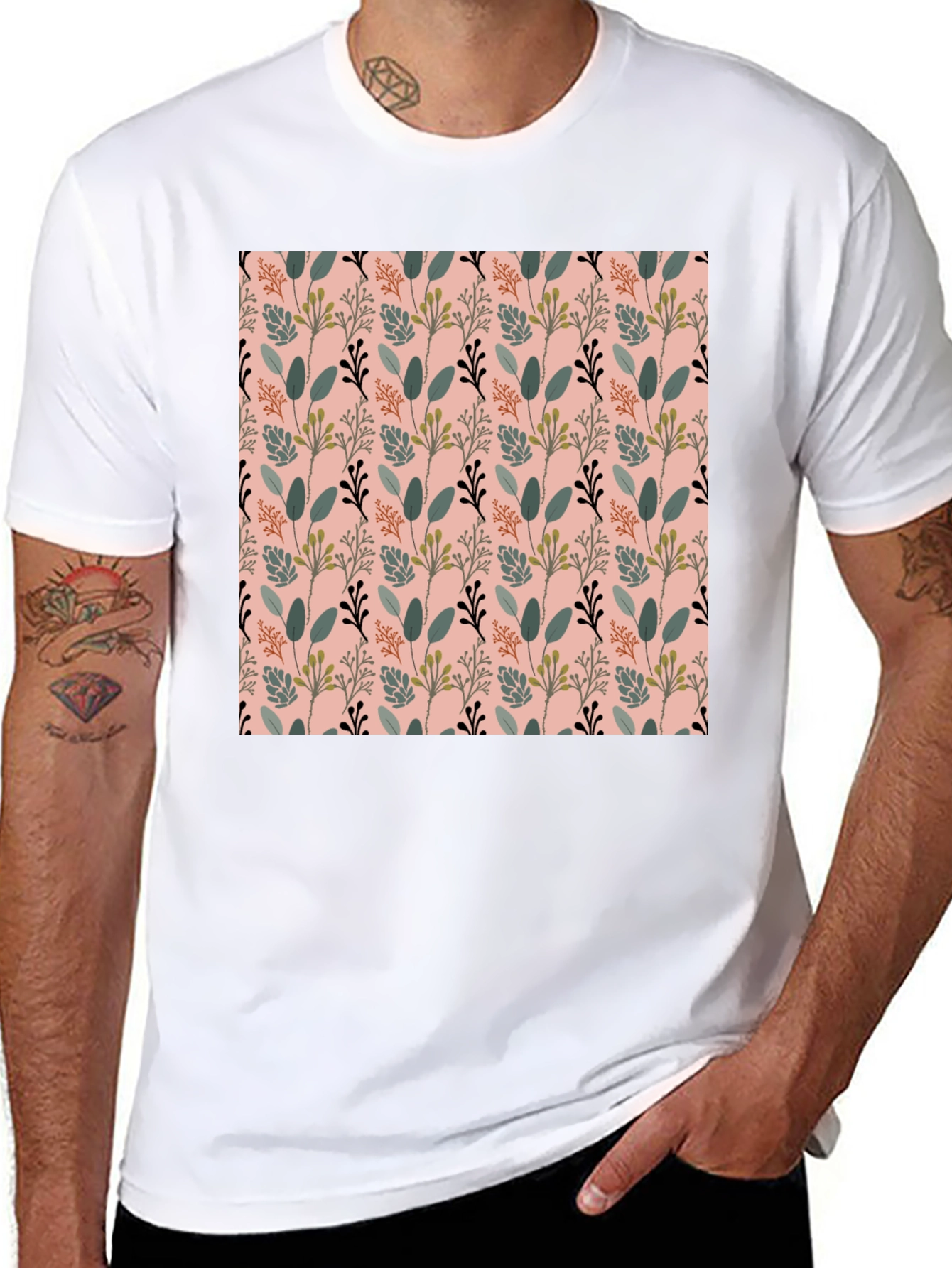 Botanical Print Black T-Shirt
