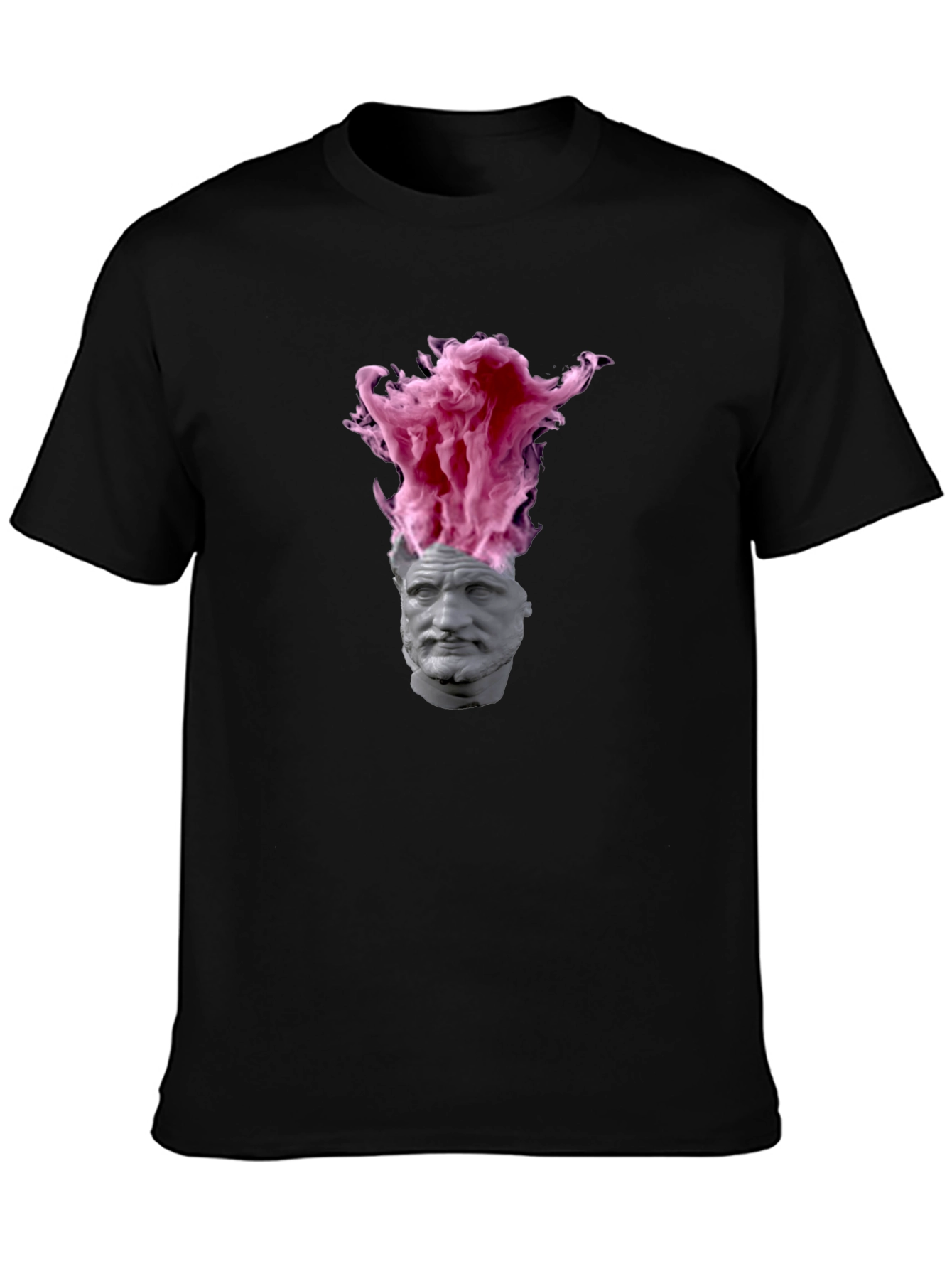 Statement T-Shirt with Greek Bust and Pink Smoke Design