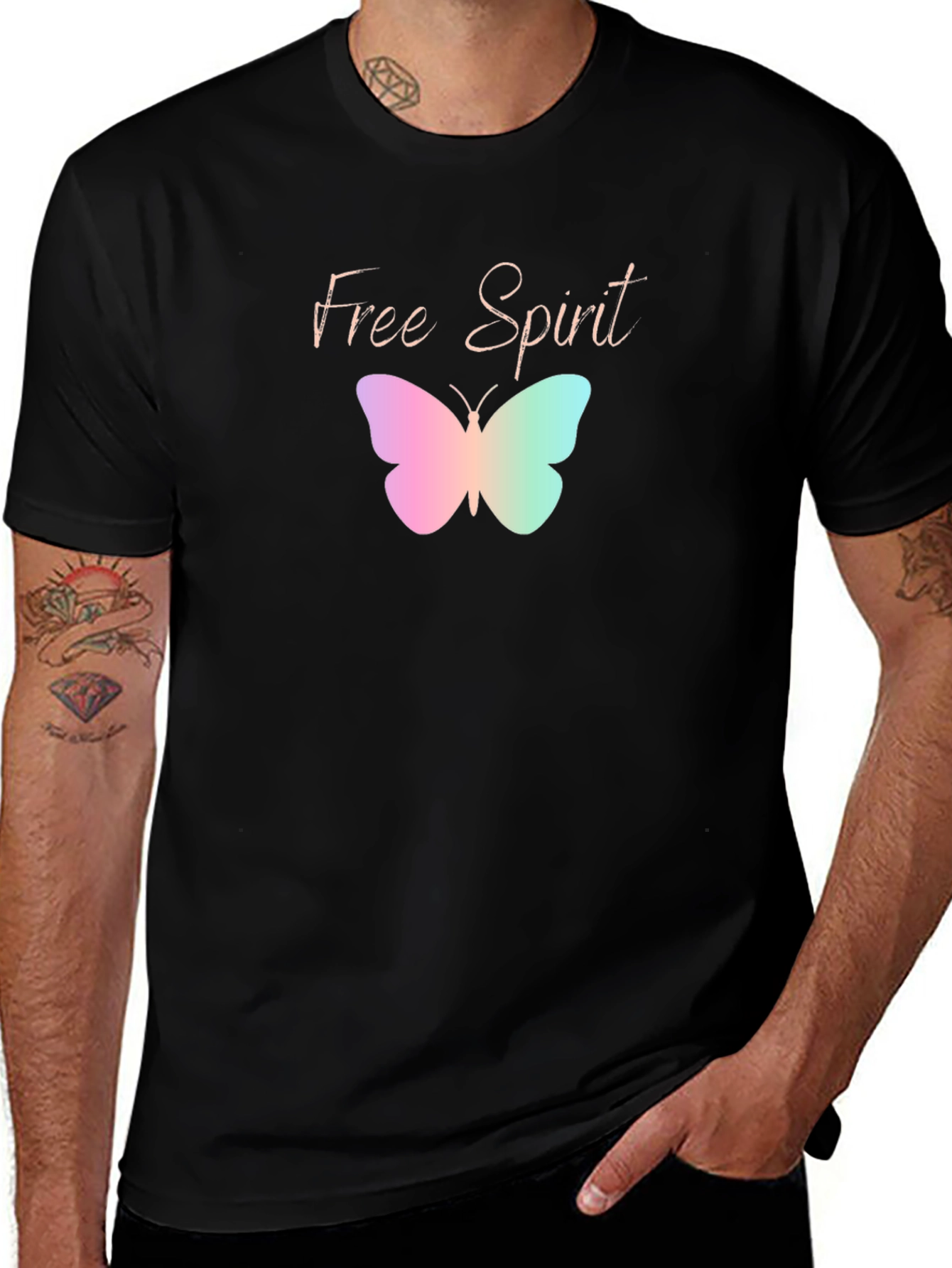 Free Spirit Butterfly Graphic Black T-Shirt