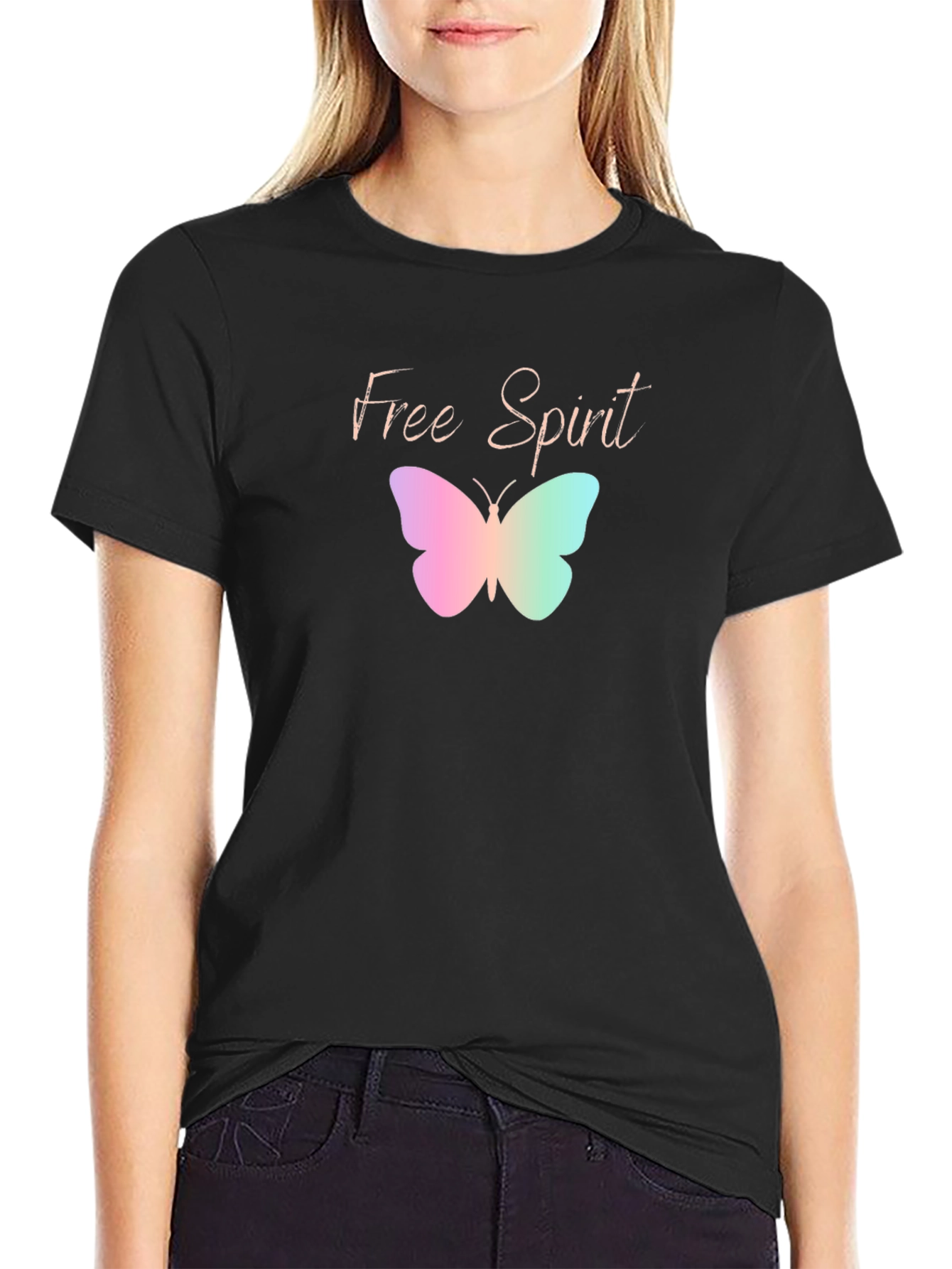 Free Spirit Butterfly Graphic Black T-Shirt