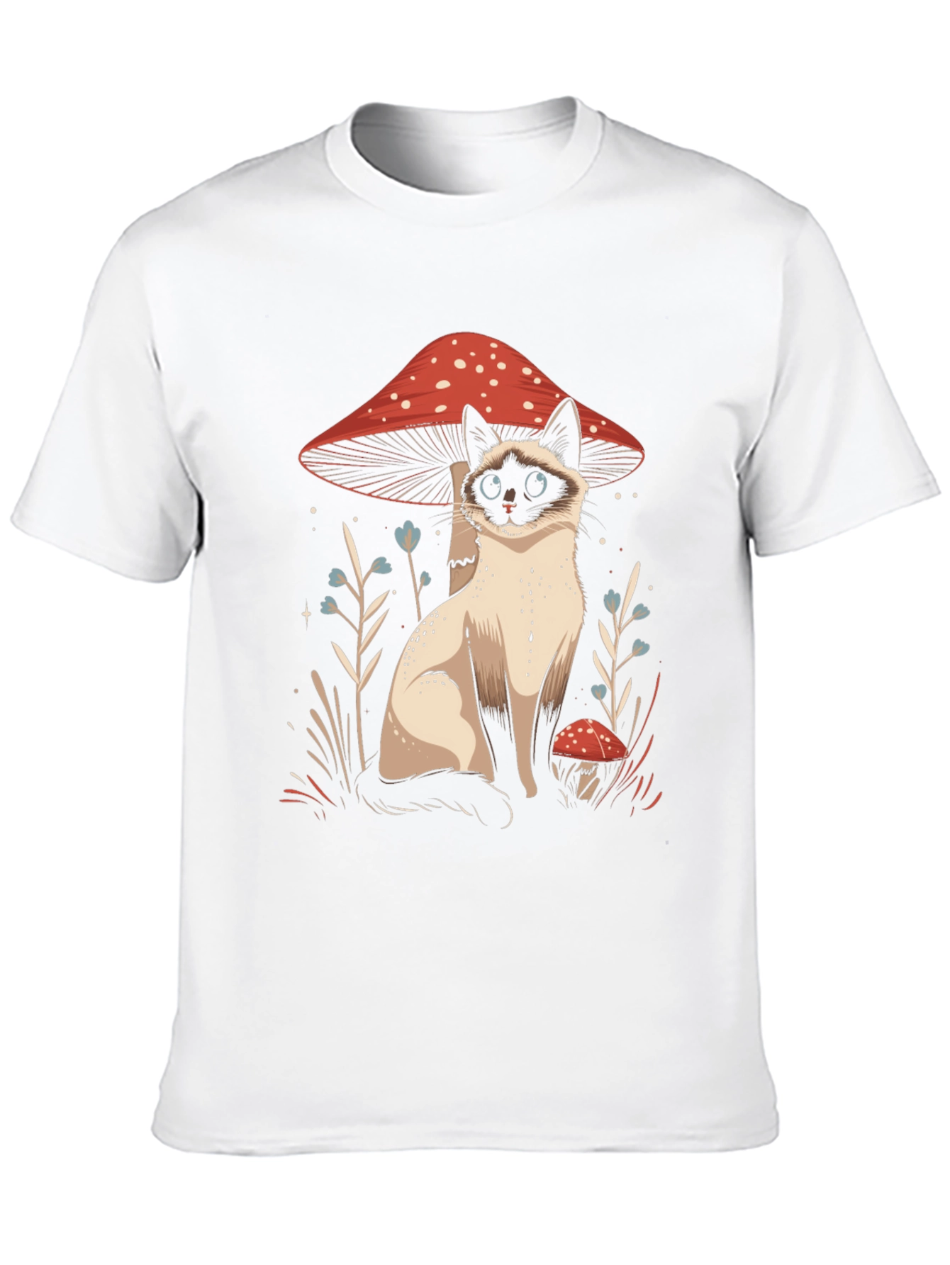 Cat and Mushroom Graphic Tee - Black Cotton