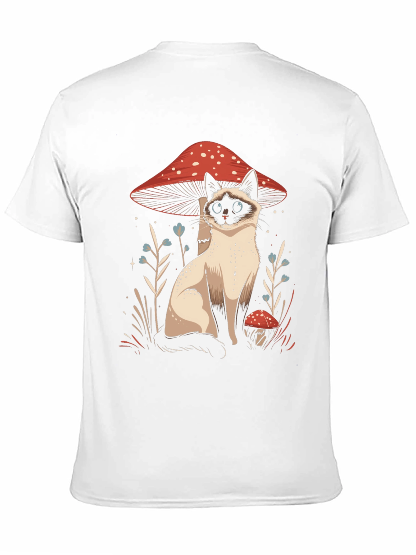Cat and Mushroom Graphic Tee - Black Cotton