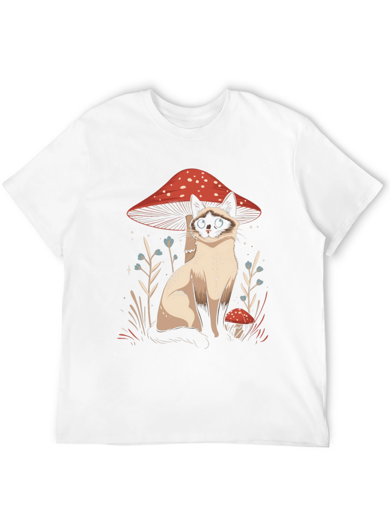Cat and Mushroom Graphic Tee - Black Cotton