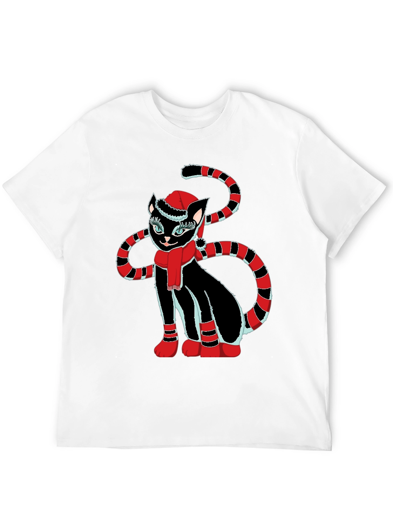 Festive Cat T-Shirt - Black with Holiday Design