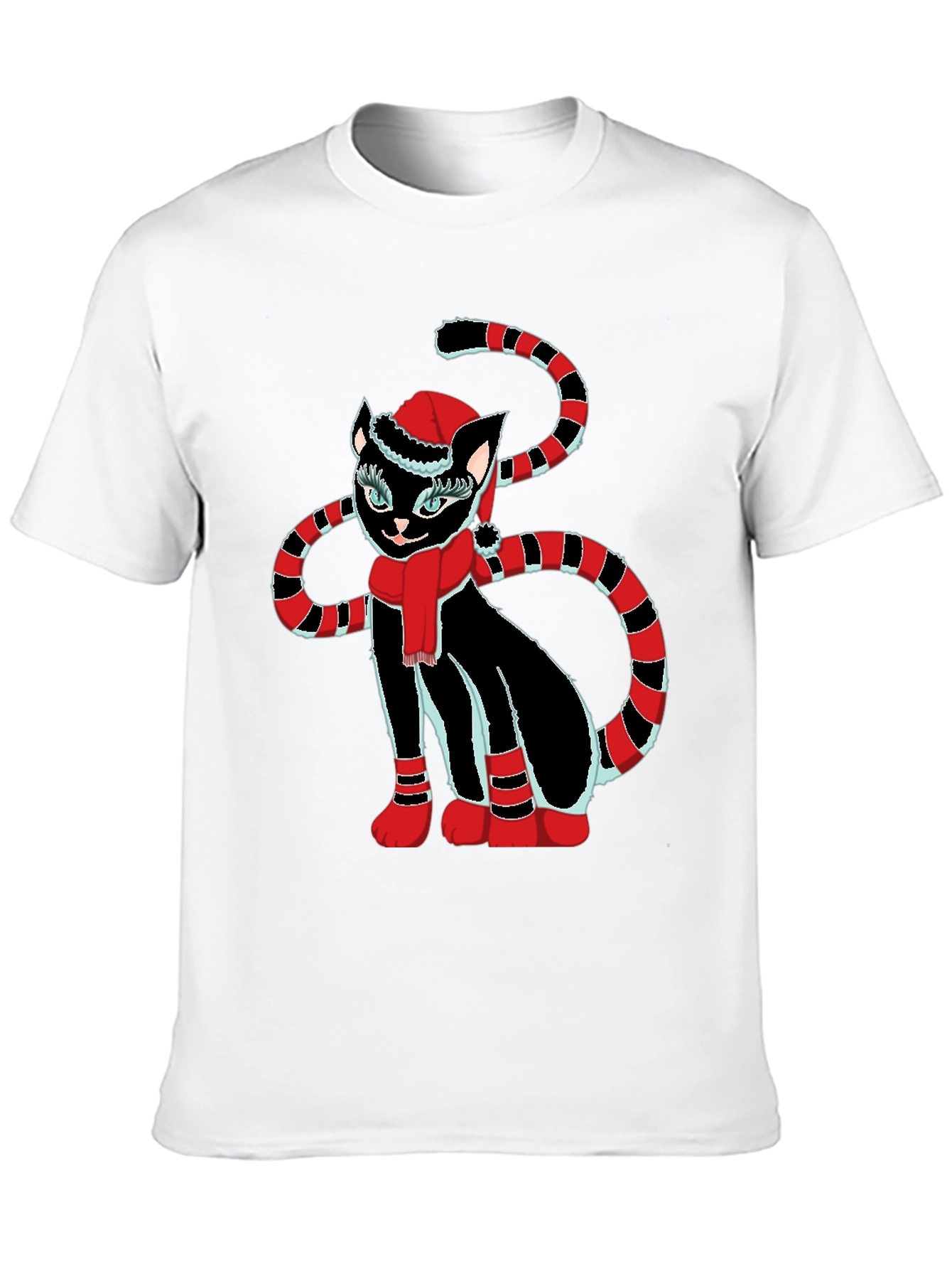 Festive Cat T-Shirt - Black with Holiday Design