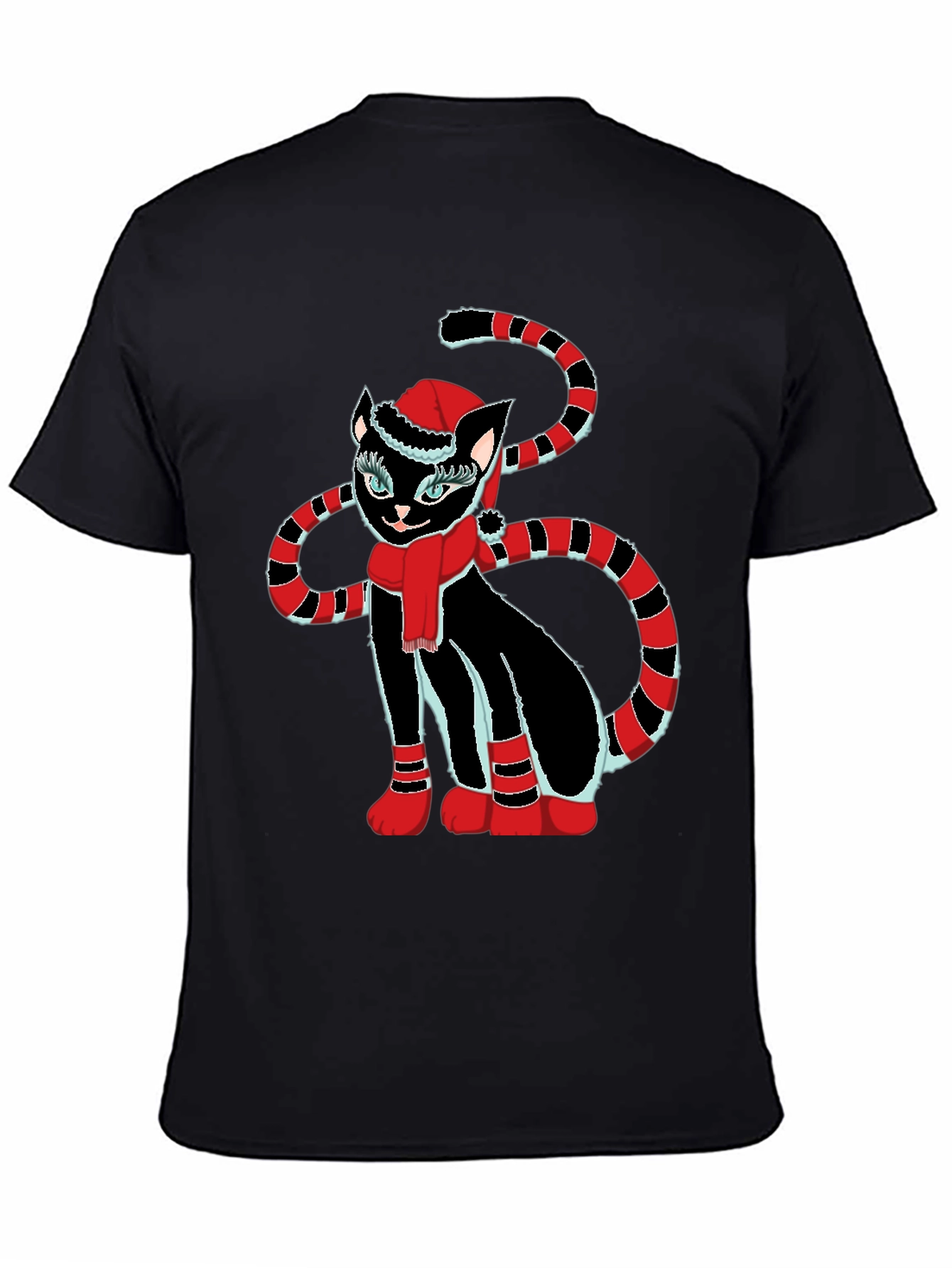 Festive Cat T-Shirt - Black with Holiday Design