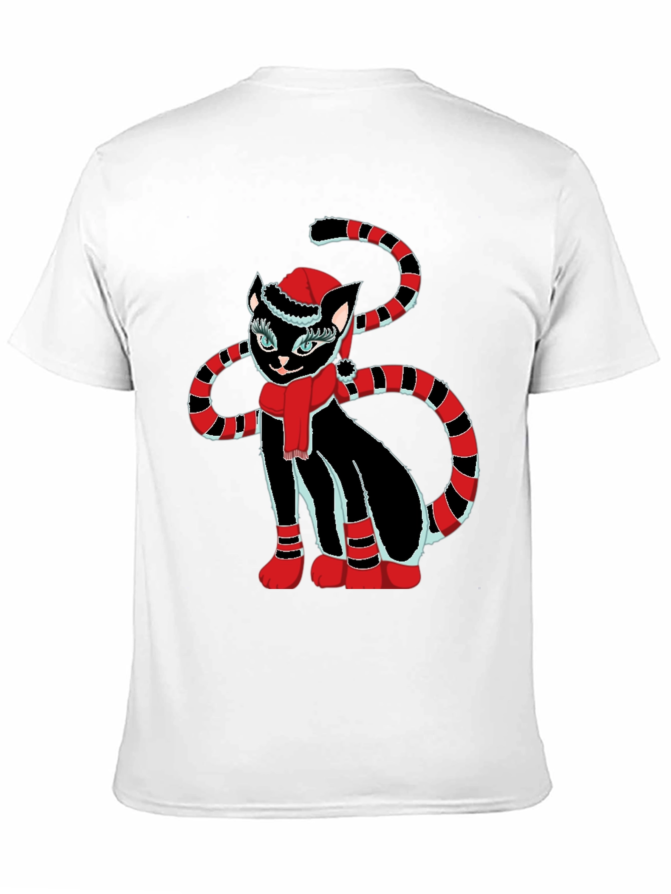 Festive Cat T-Shirt - Black with Holiday Design