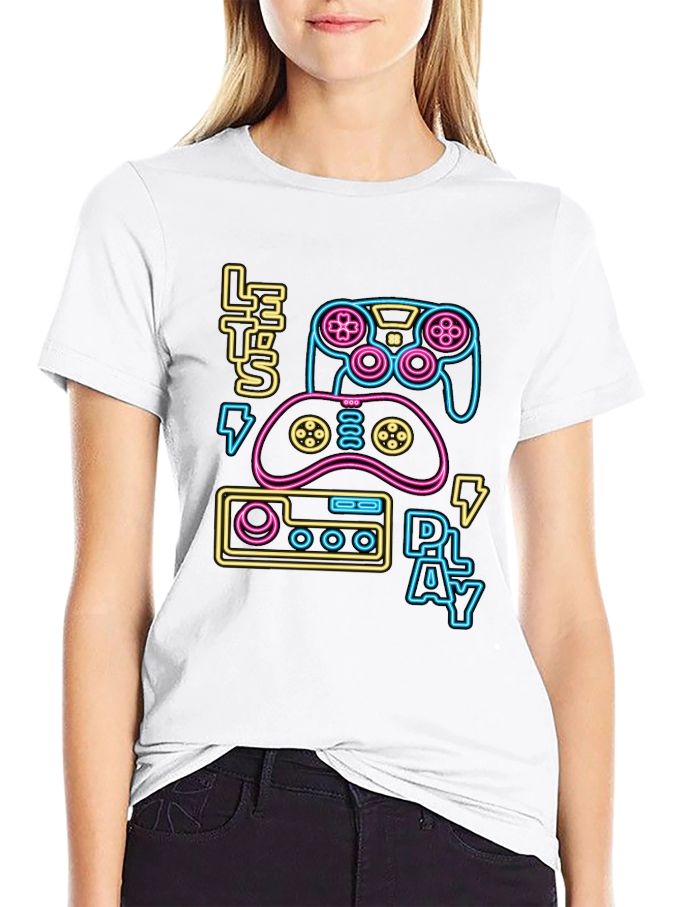 Gamer T-Shirt - Lets Play Neon Design