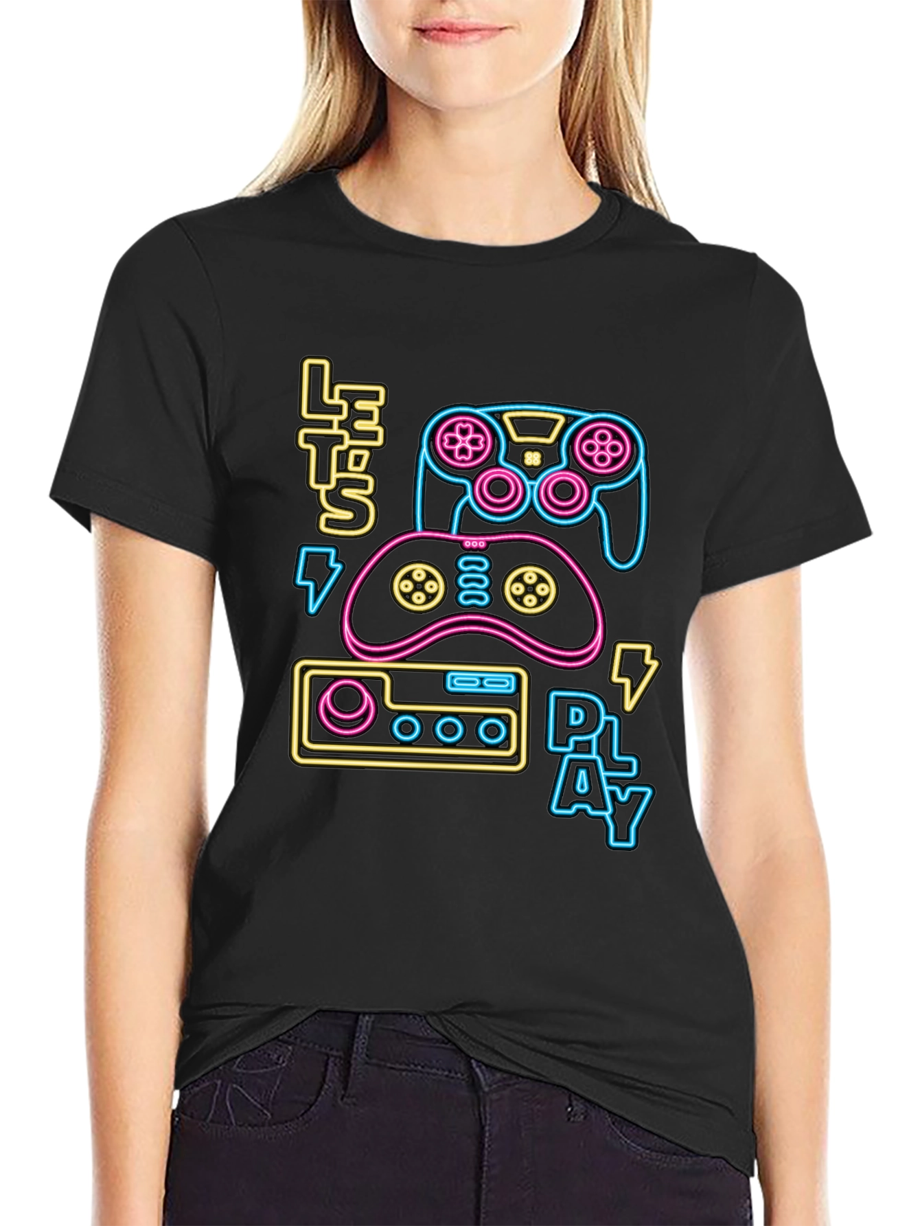 Gamer T-Shirt - Lets Play Neon Design
