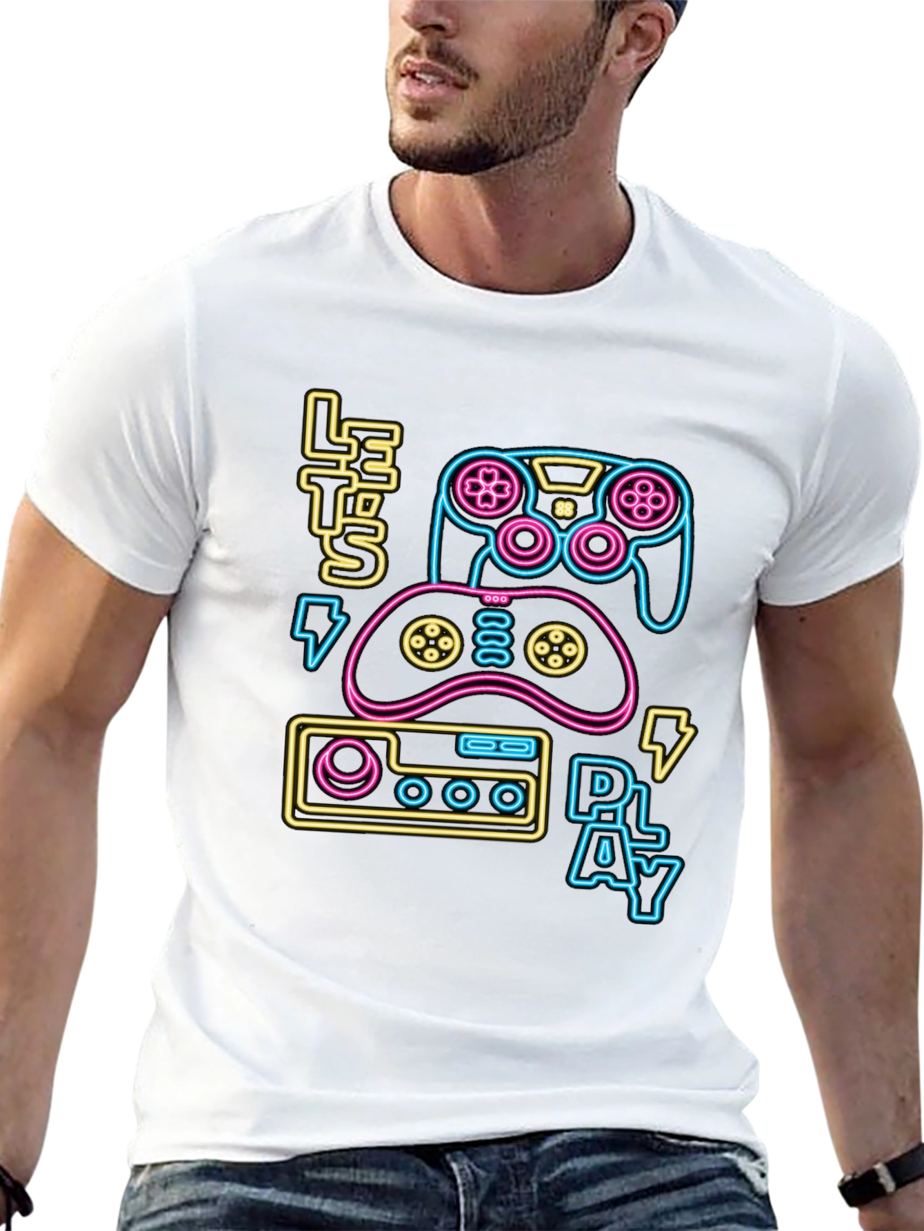 Gamer T-Shirt - Lets Play Neon Design