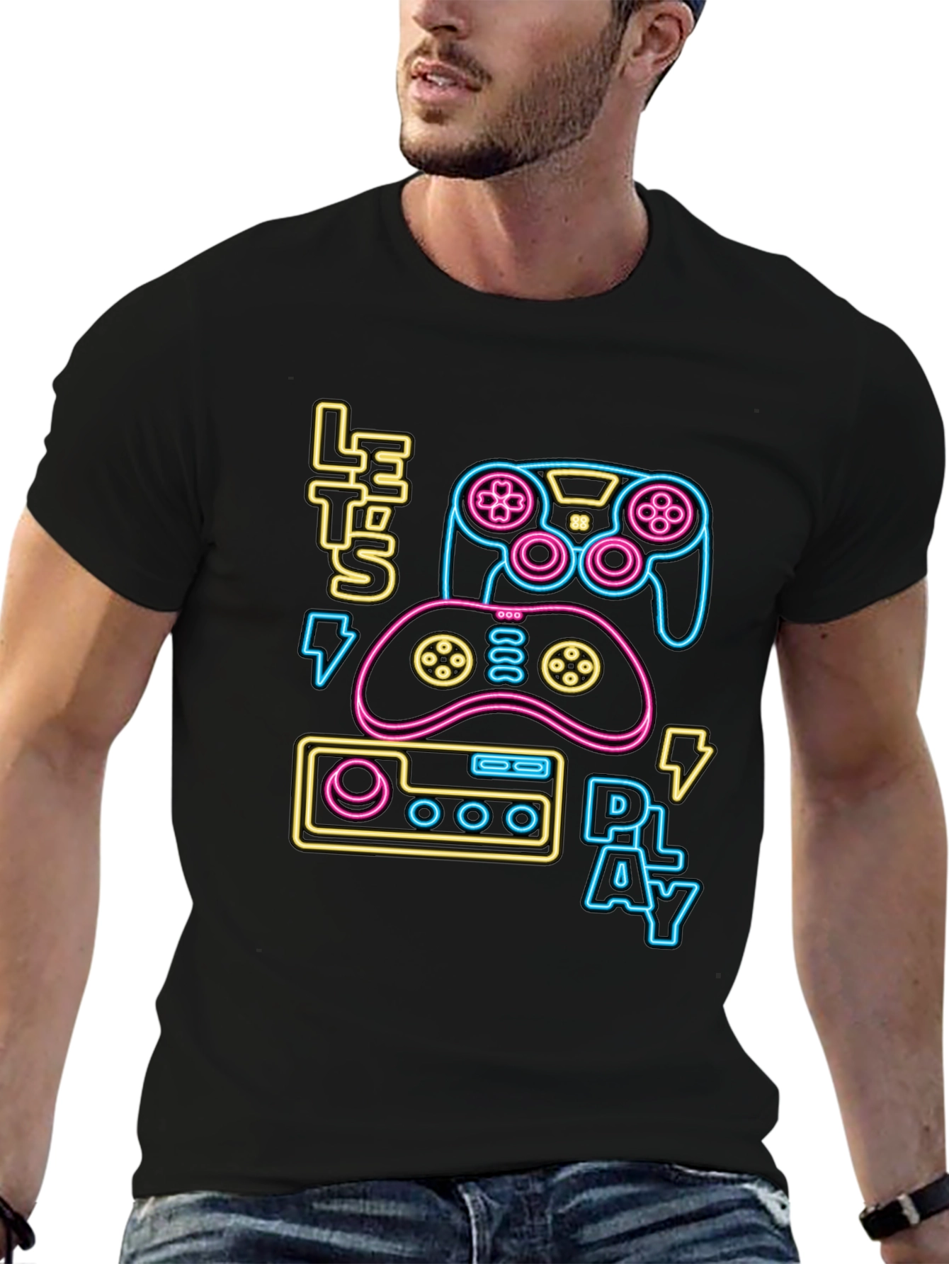 Gamer T-Shirt - Lets Play Neon Design