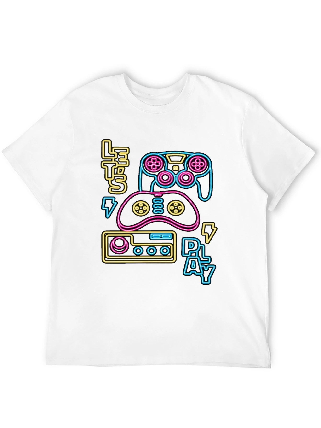 Gamer T-Shirt - Lets Play Neon Design