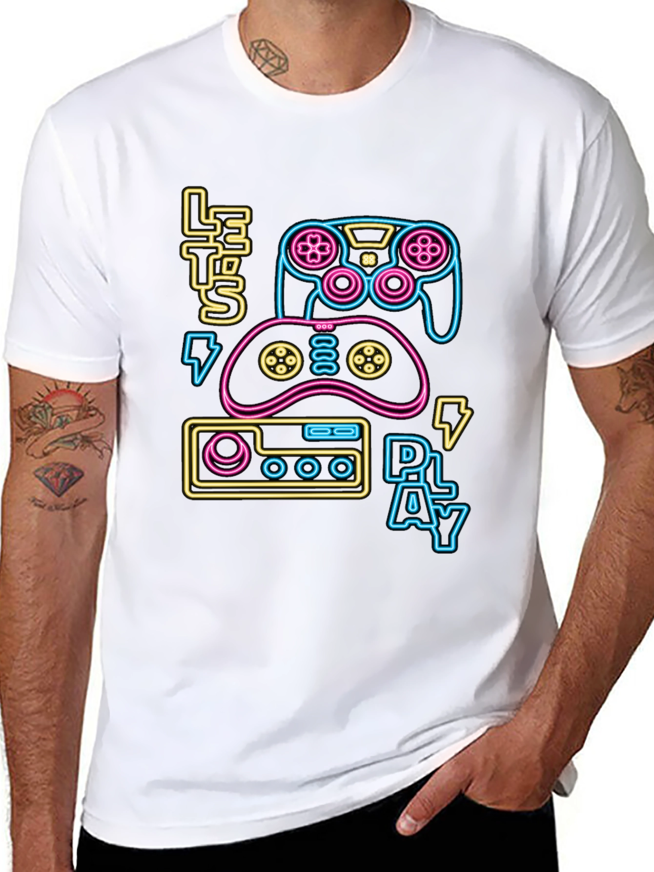 Gamer T-Shirt - Lets Play Neon Design