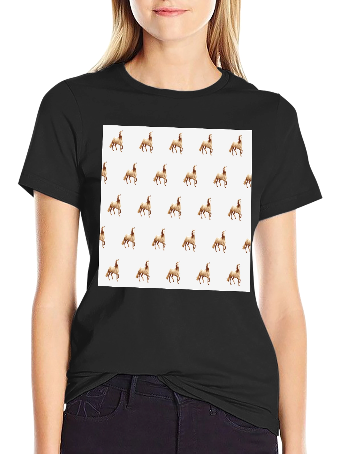 Patterned Horse T-Shirt - Black Unique Print Tee