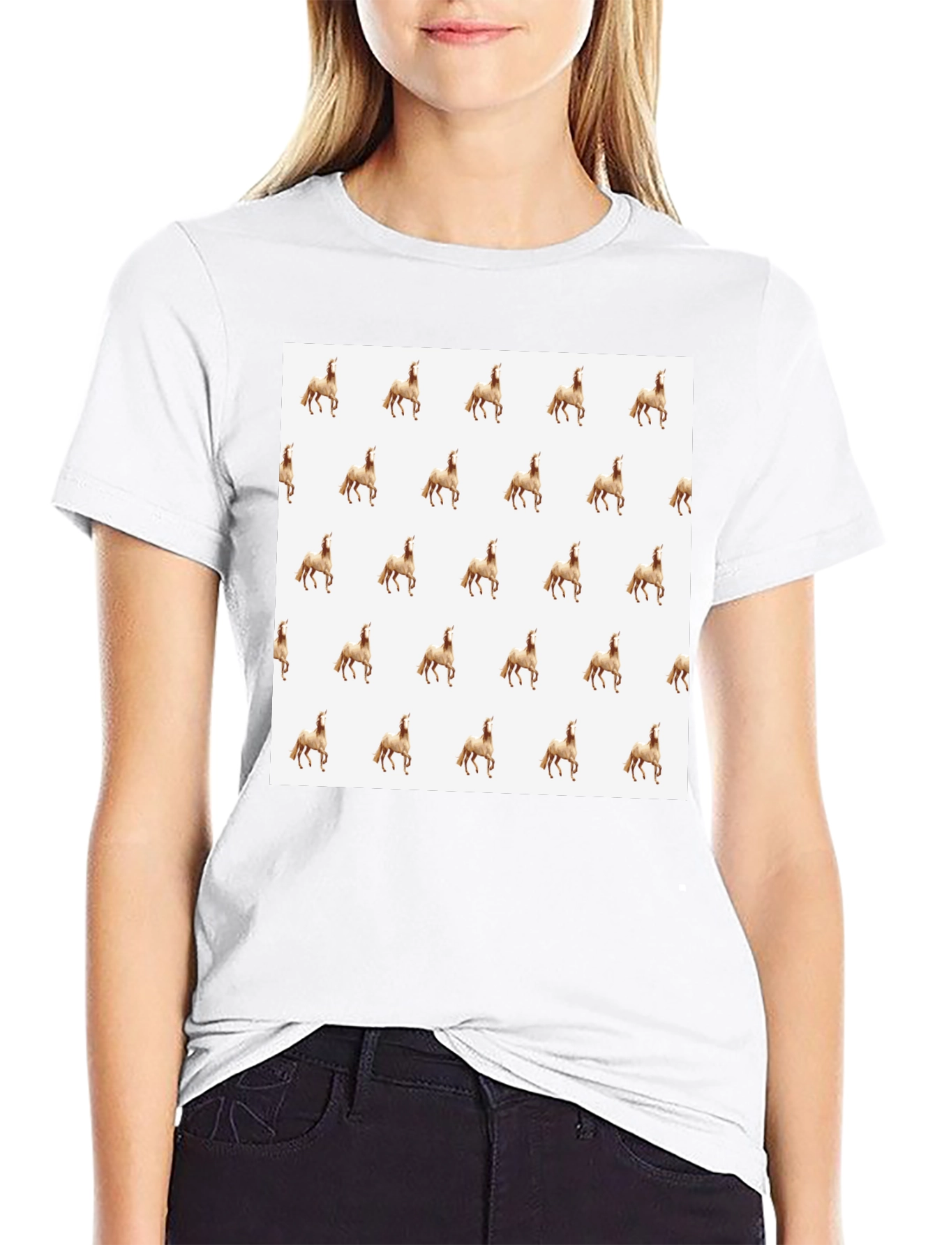 Patterned Horse T-Shirt - Black Unique Print Tee