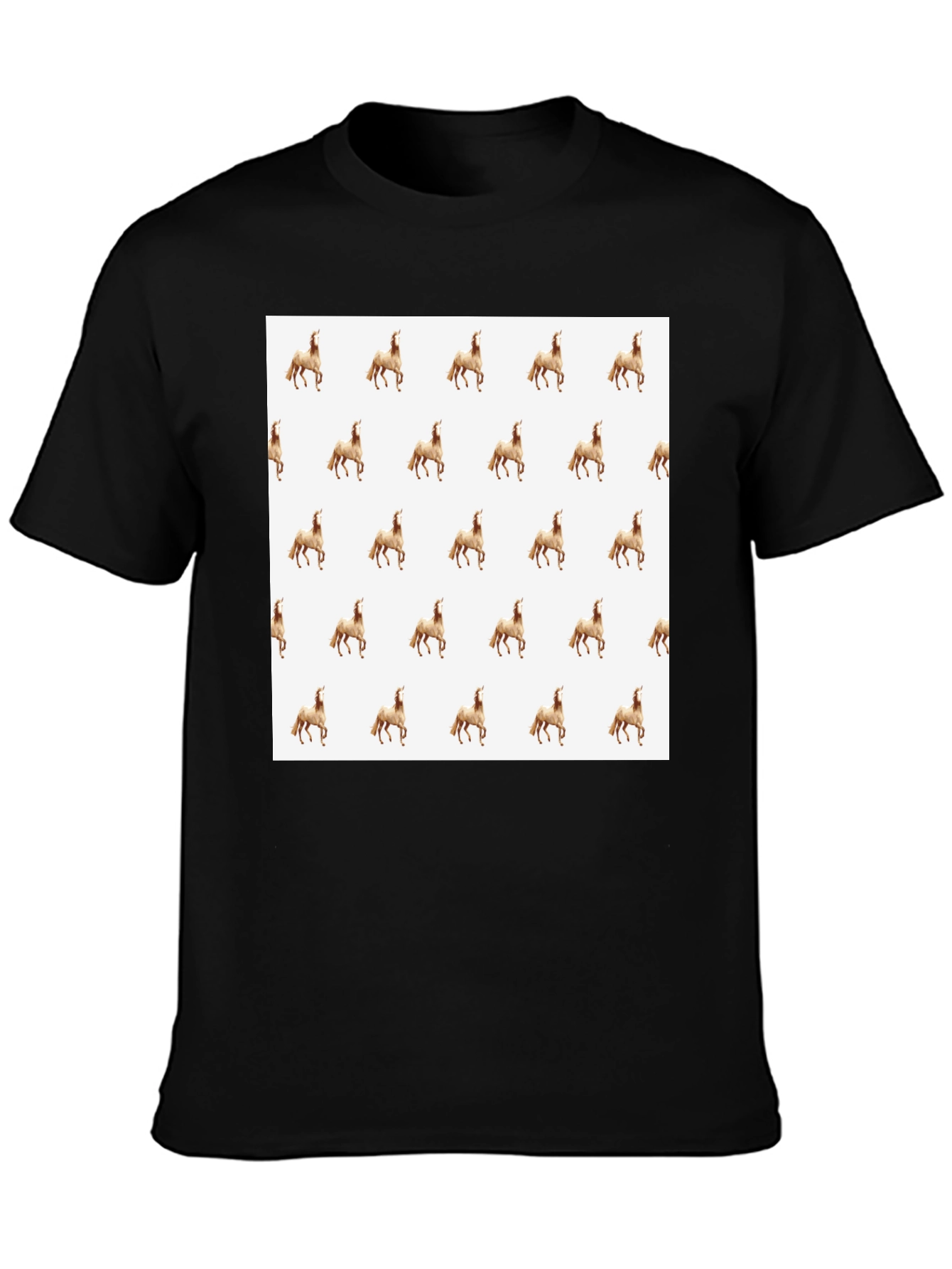 Patterned Horse T-Shirt - Black Unique Print Tee