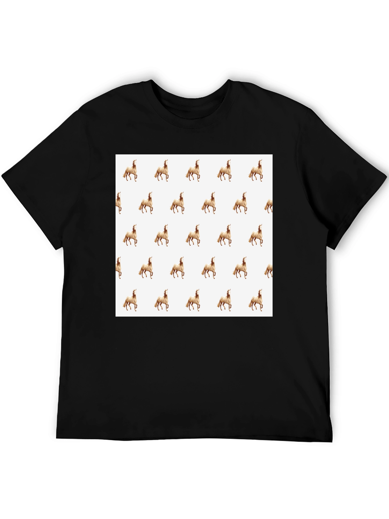 Patterned Horse T-Shirt - Black Unique Print Tee