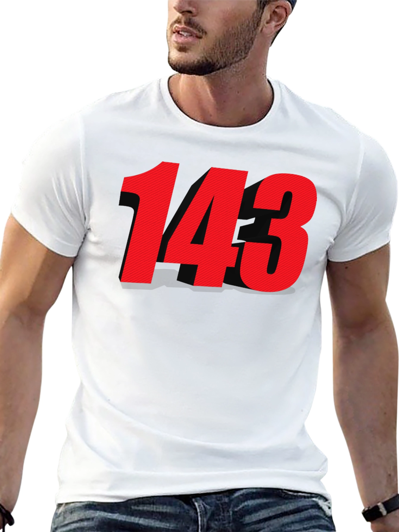 Black T-shirt with Bold Red 143 Design