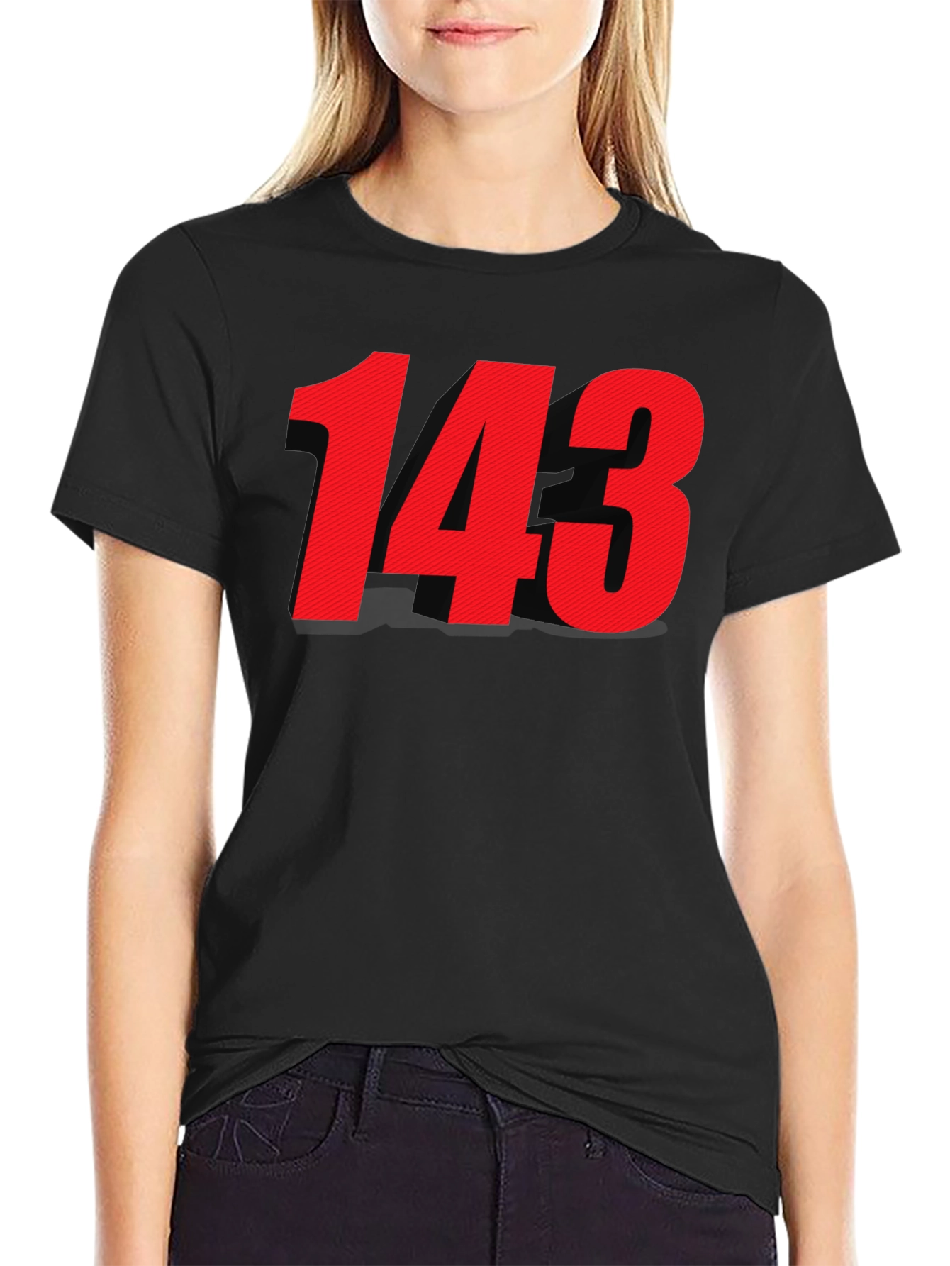 Black T-shirt with Bold Red 143 Design