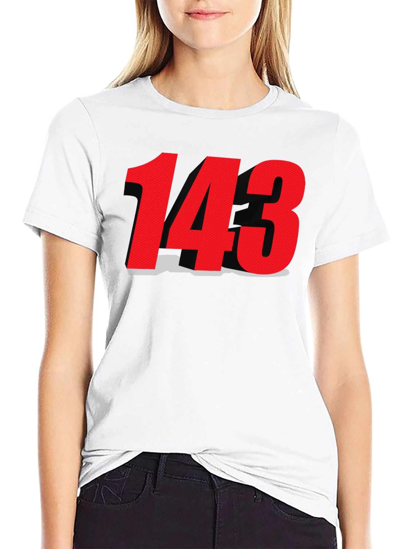 Black T-shirt with Bold Red 143 Design