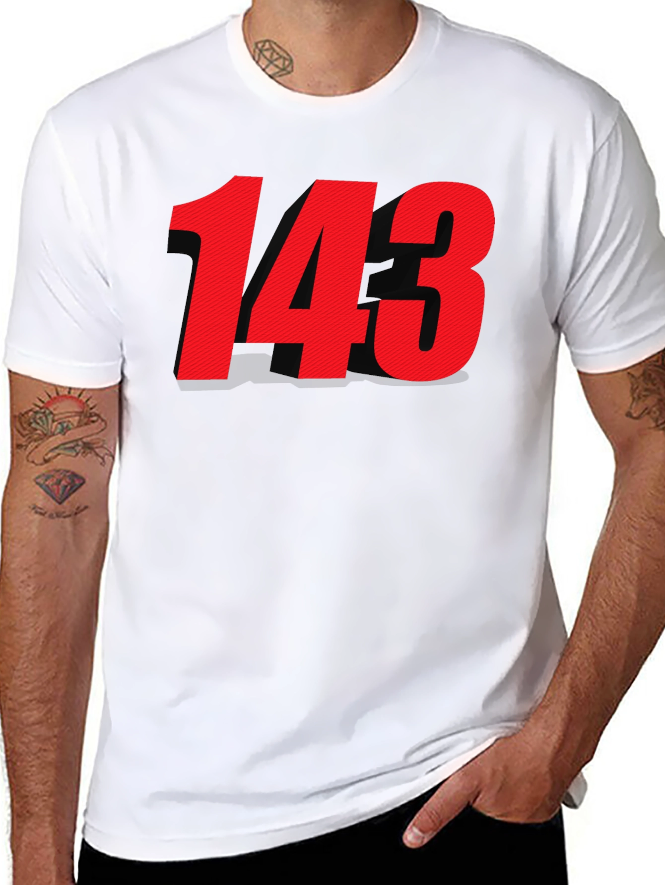 Black T-shirt with Bold Red 143 Design