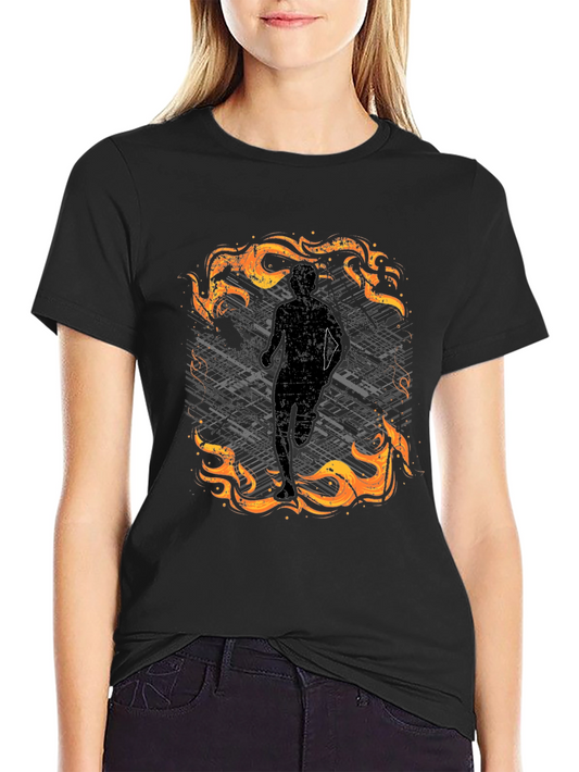 Mens Black Graphic Tee - Running in Flames Design