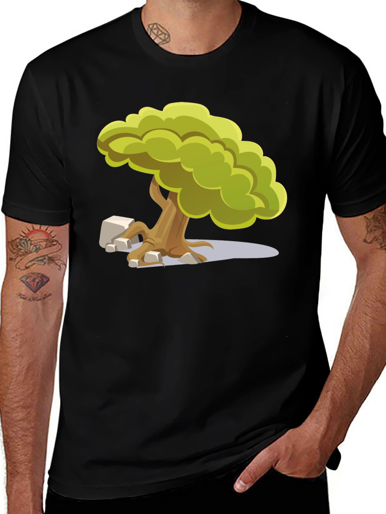 Cartoon Tree Graphic Tee - Unique Nature Design
