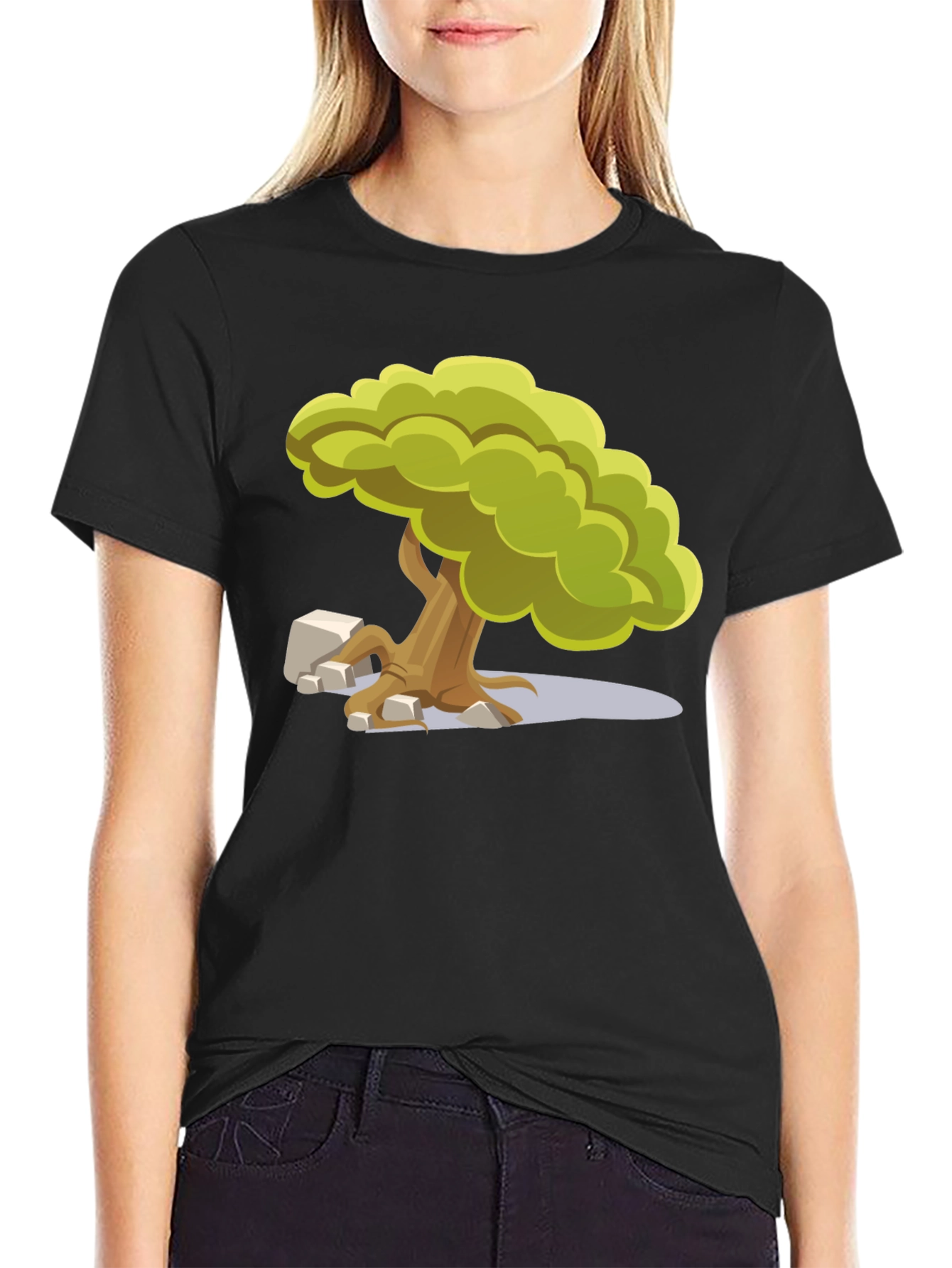 Cartoon Tree Graphic Tee - Unique Nature Design
