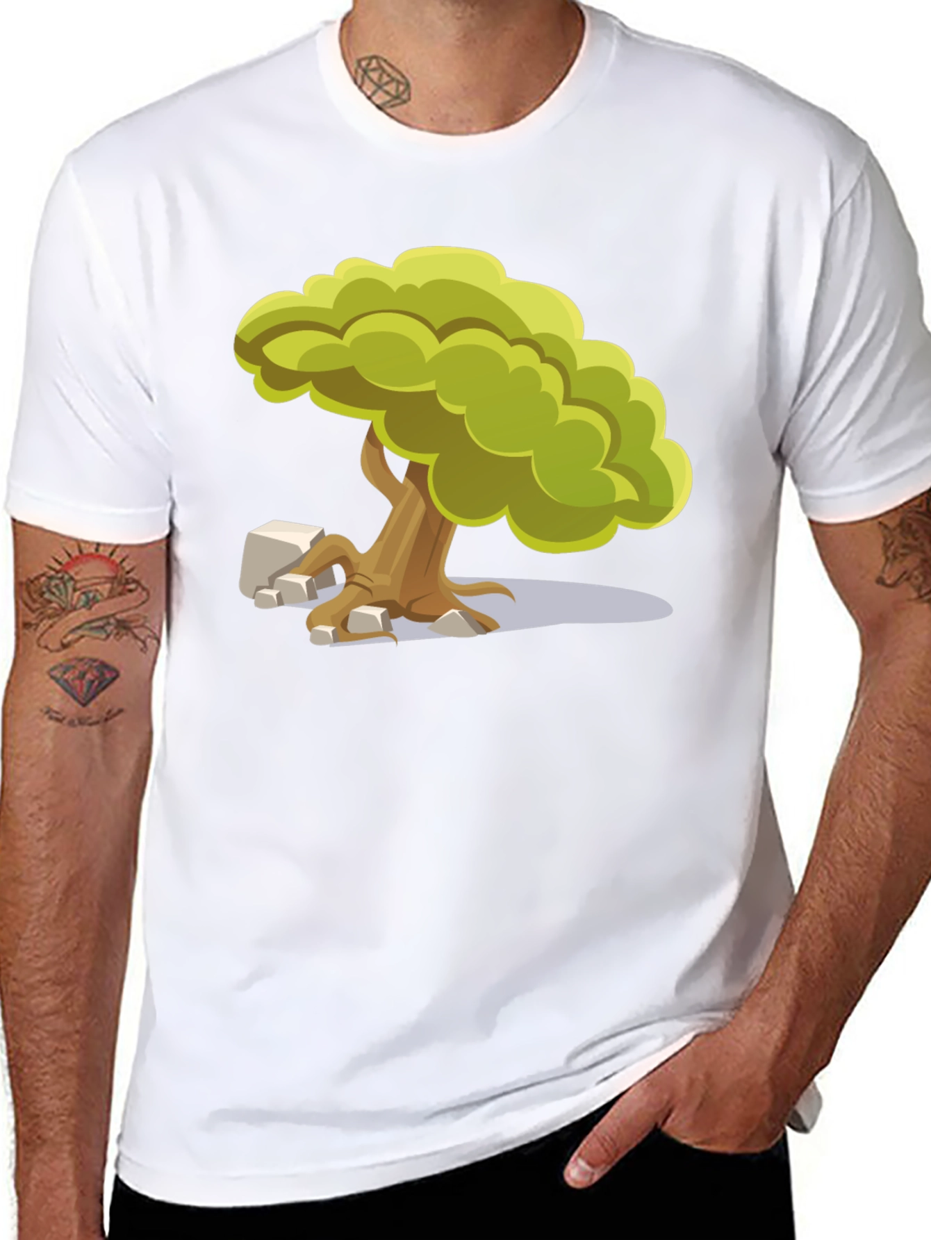 Cartoon Tree Graphic Tee - Unique Nature Design