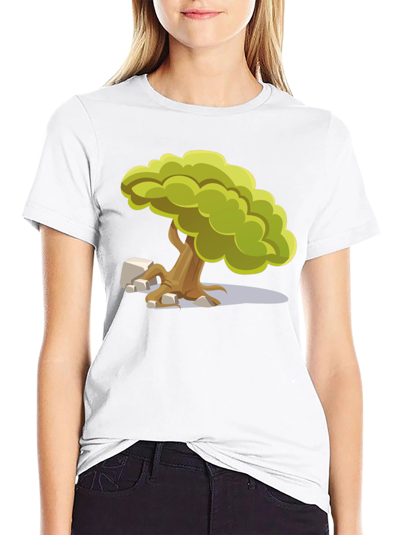 Cartoon Tree Graphic Tee - Unique Nature Design