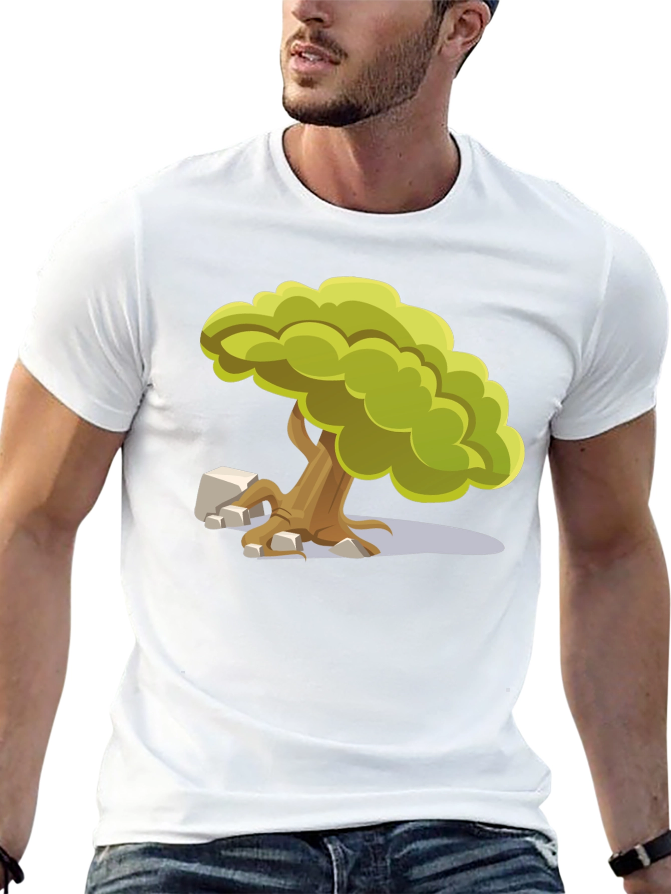 Cartoon Tree Graphic Tee - Unique Nature Design